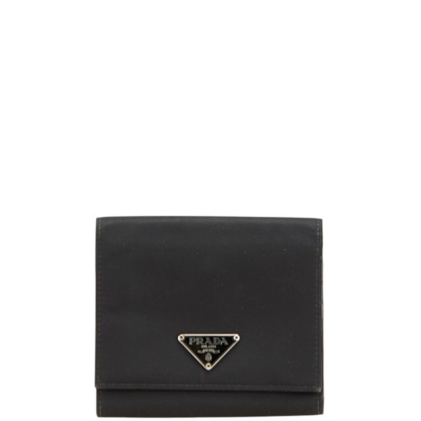 Prada Triangle Logo Plate Trifold Wallet Nylon