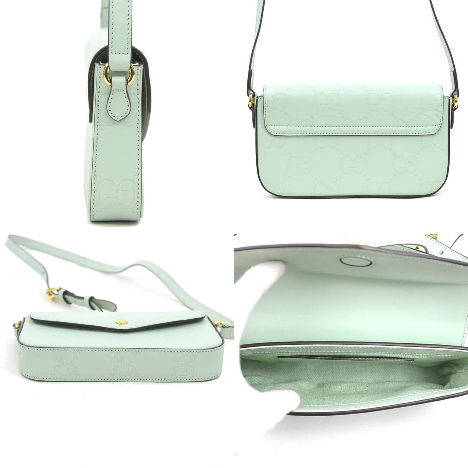 Gucci Super Mini Leather Shoulder Bag in Pale Green