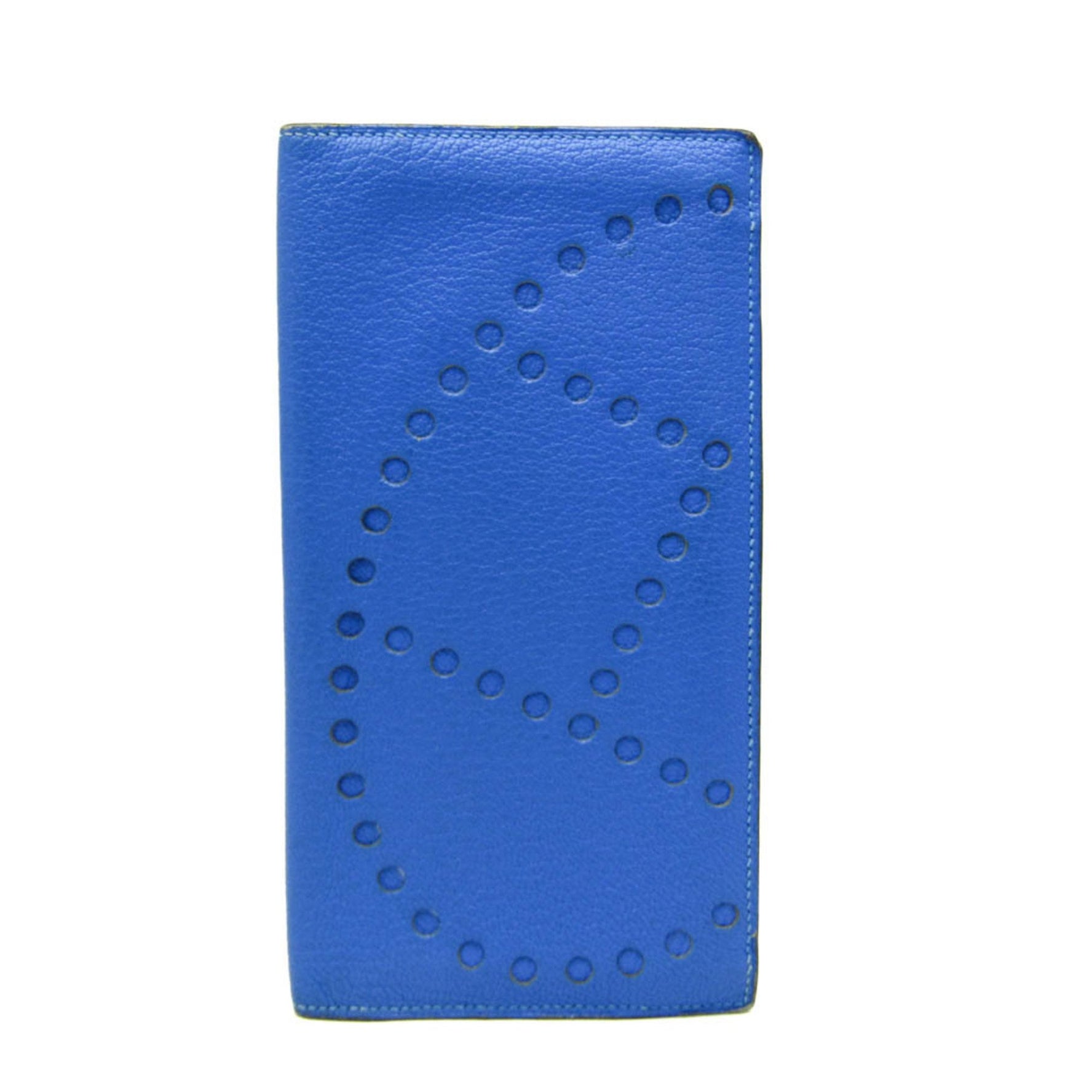 Hermes Evelyne Fleming Men,Women Chevre Leather Long Bill Wallet (bi-fold) Royal Blue