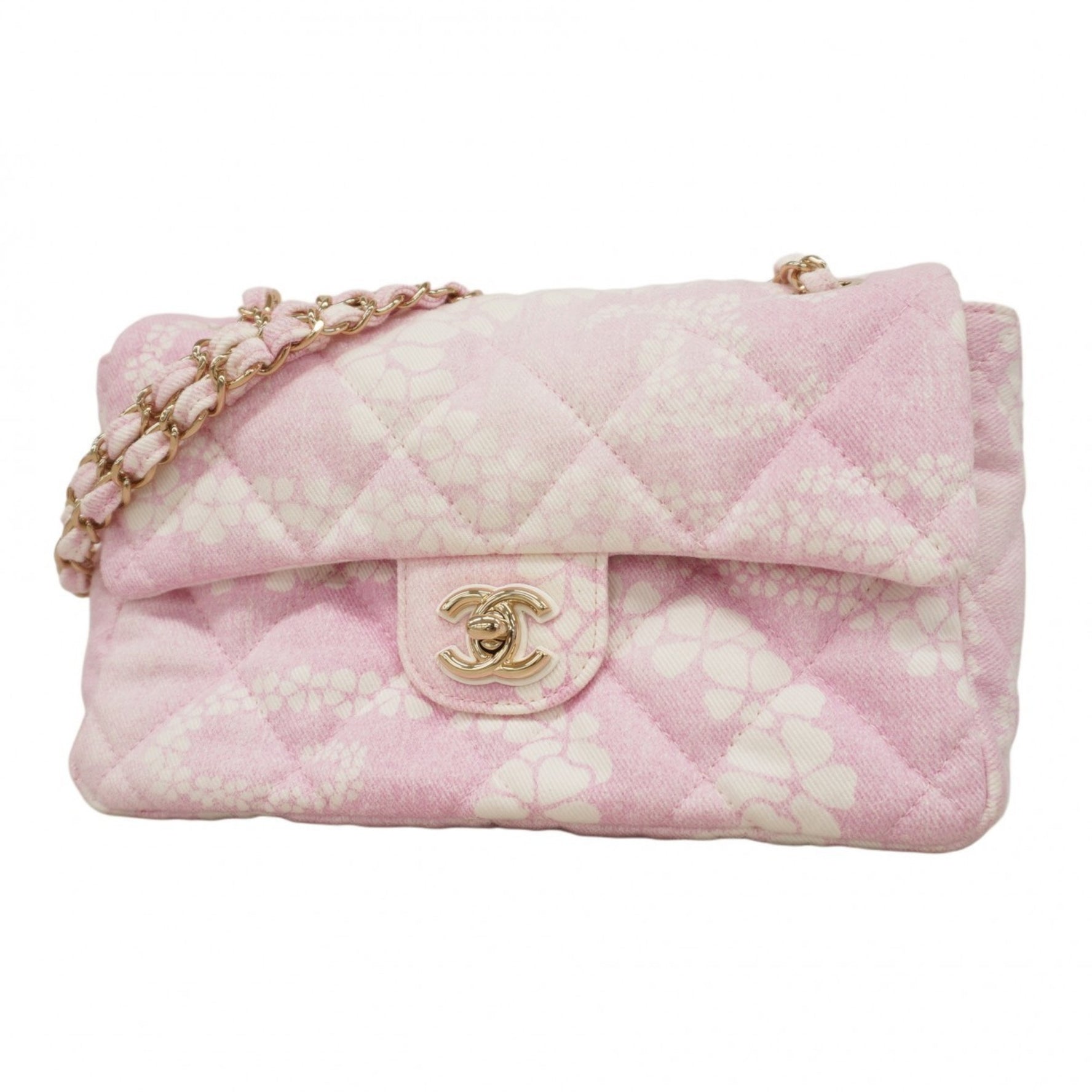 Chanel Shoulder Bag W Chain Coco Beach Canvas White Pink Champagne Women's