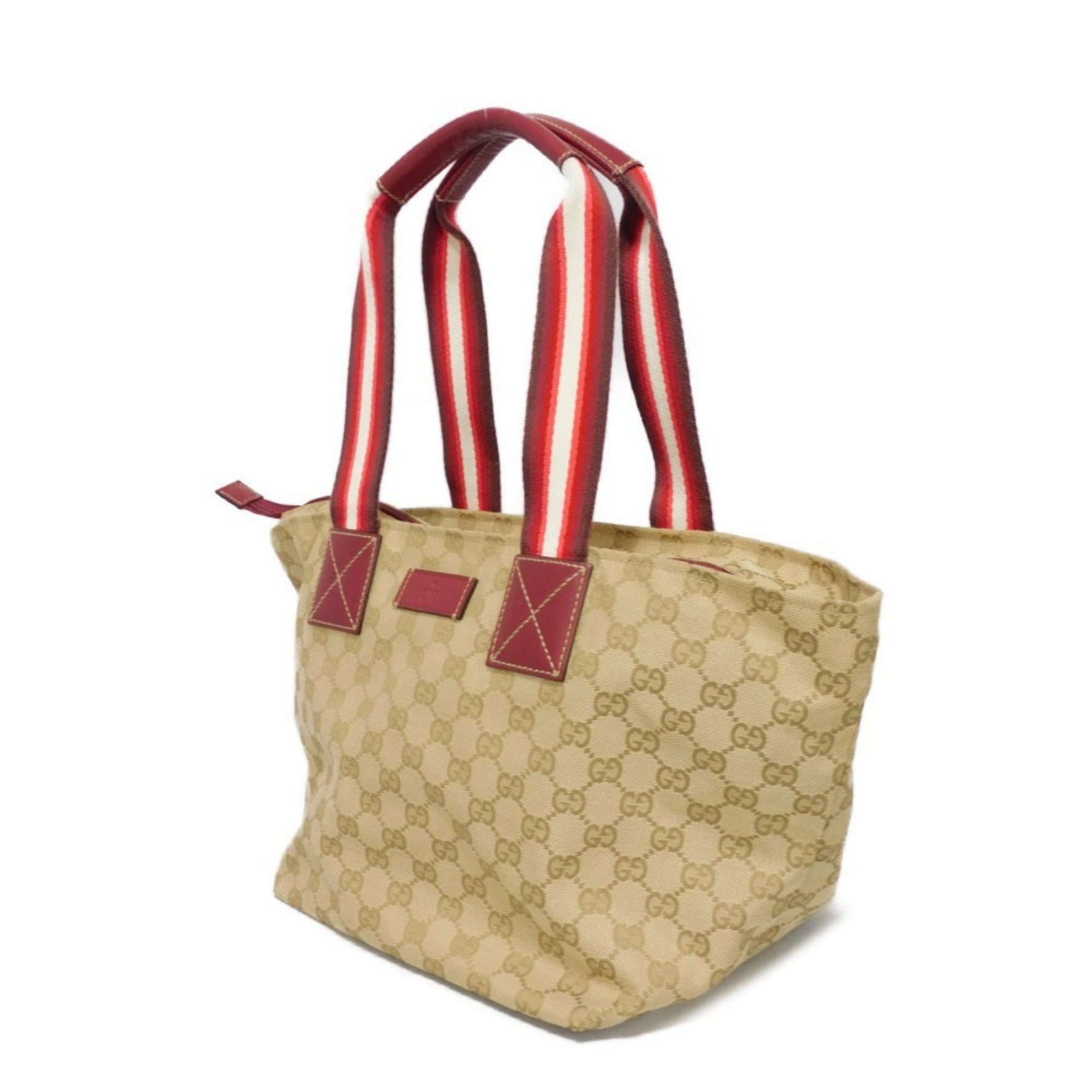 GUCCI Tote Bag Web Stripe Embossed Leather Patch Double G Red GG Canvas Beige Men's Women's