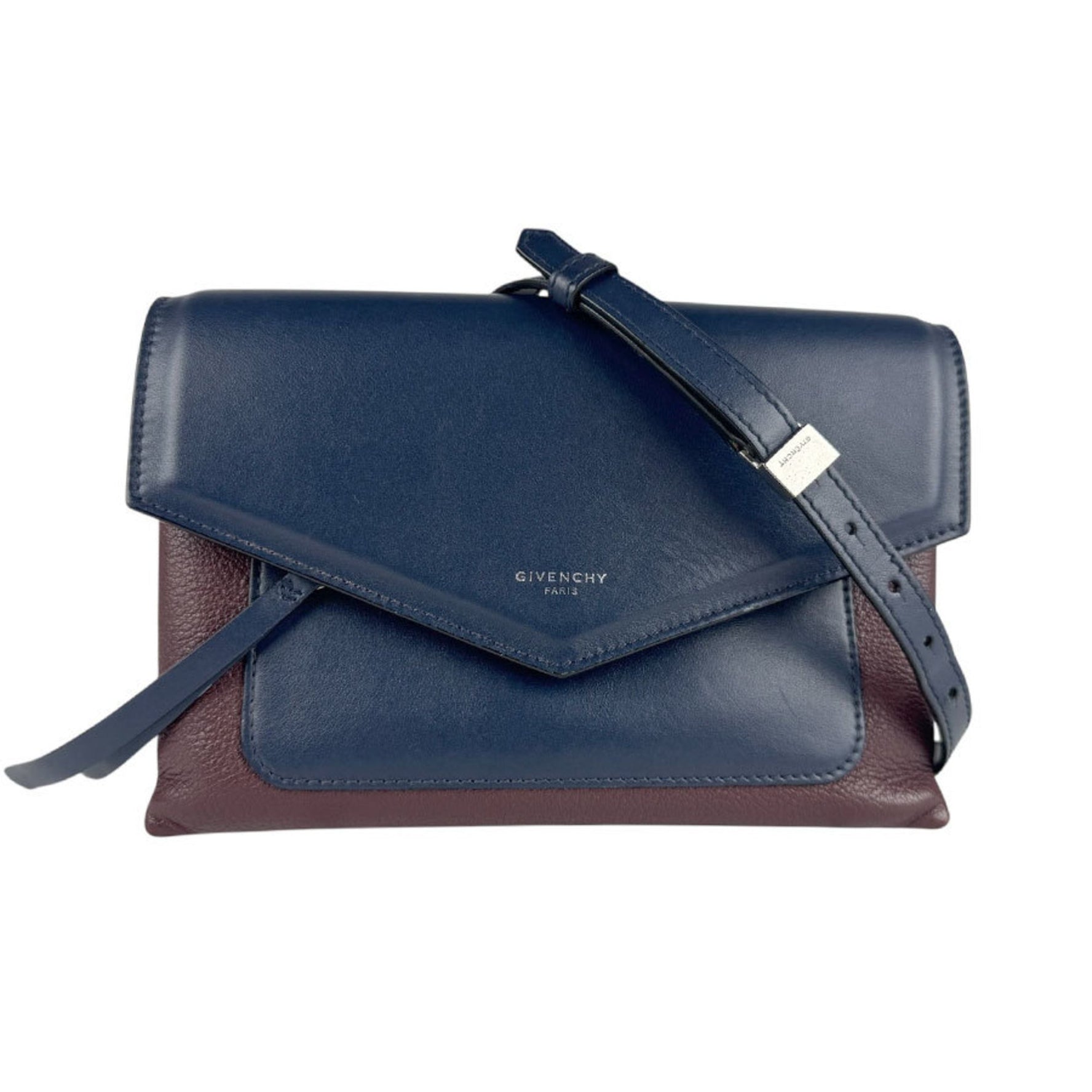 Givenchy Duetto Leather Shoulder Bag in Navy and Burgundy