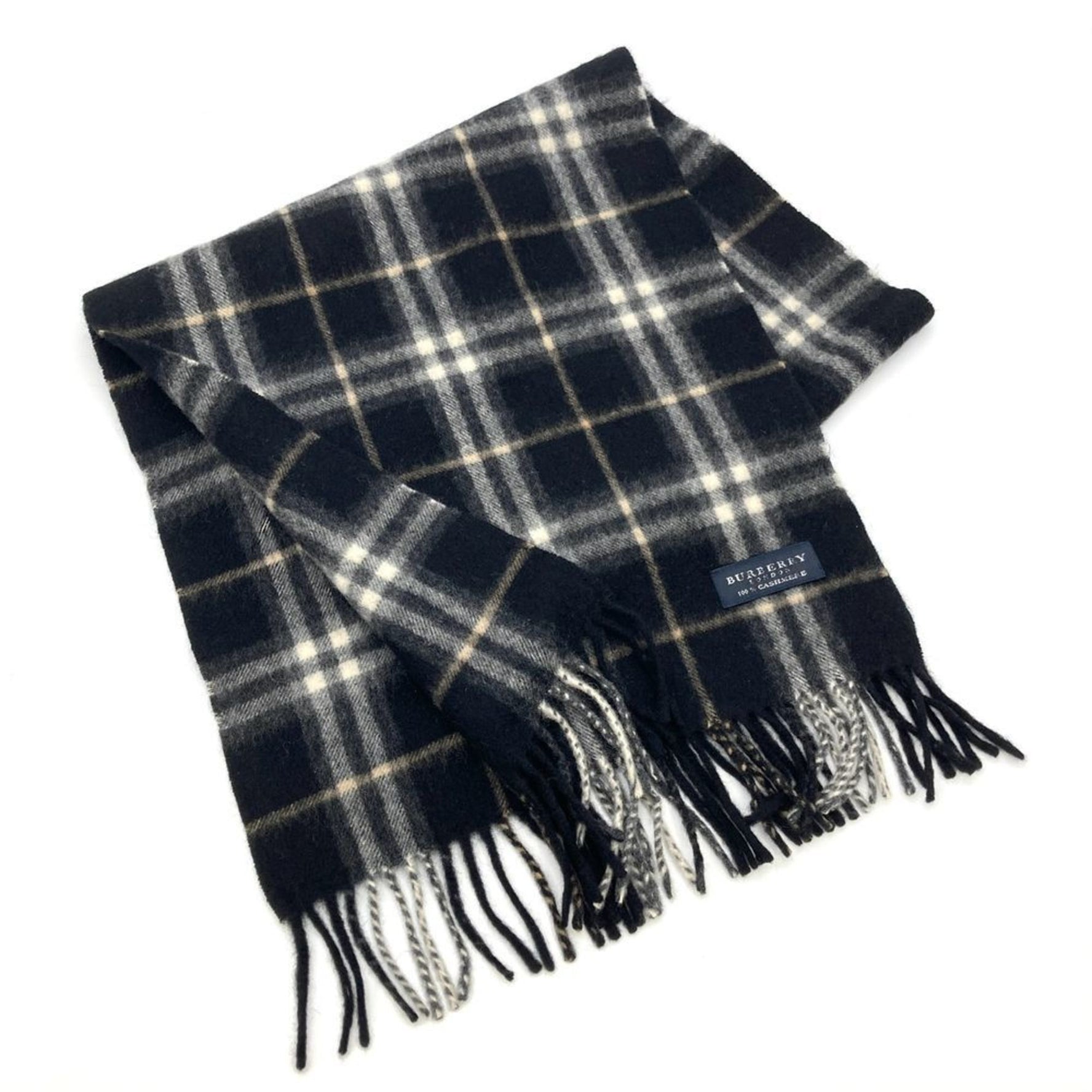 Burberry Check Scarf Cashmere 126cm Black