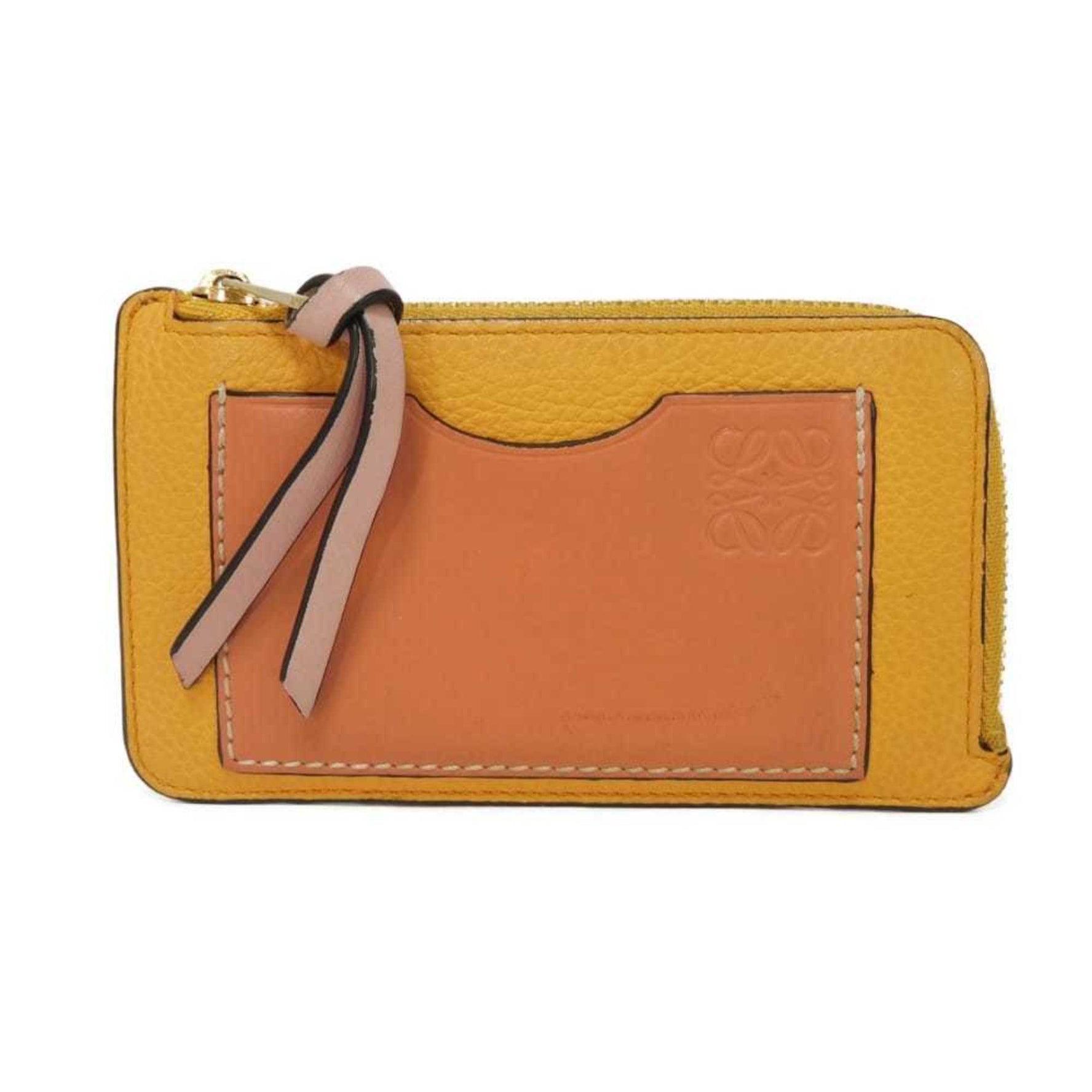 LOEWE Coin Case/Card Holder, Coral Reef, Orange, Pink, L-Shaped, Anagram Embossed, Mandarin, Men's/Women's