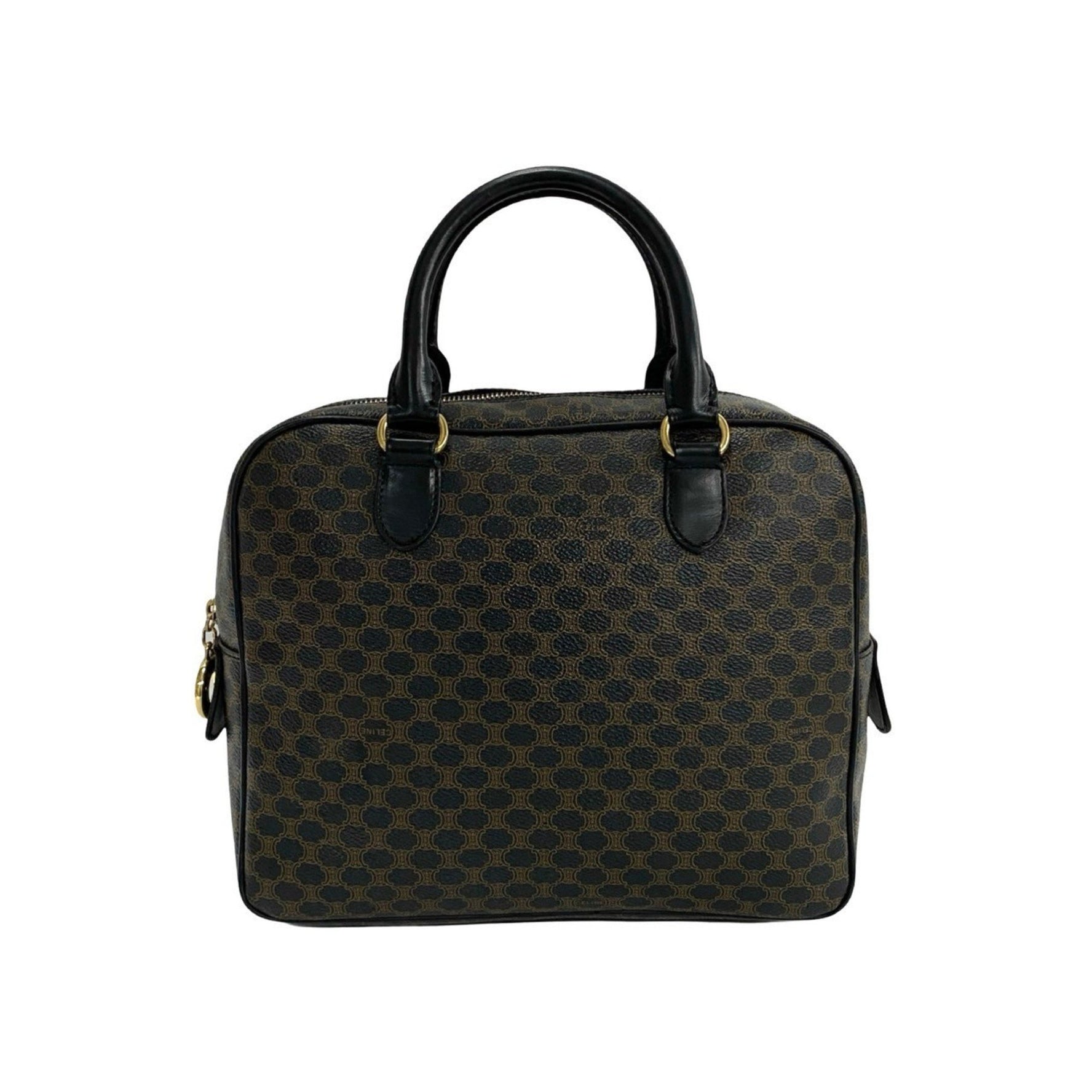 CELINE Macadam Blason Triomphe Leather Handbag/Mini Boston Bag, Black, 3598