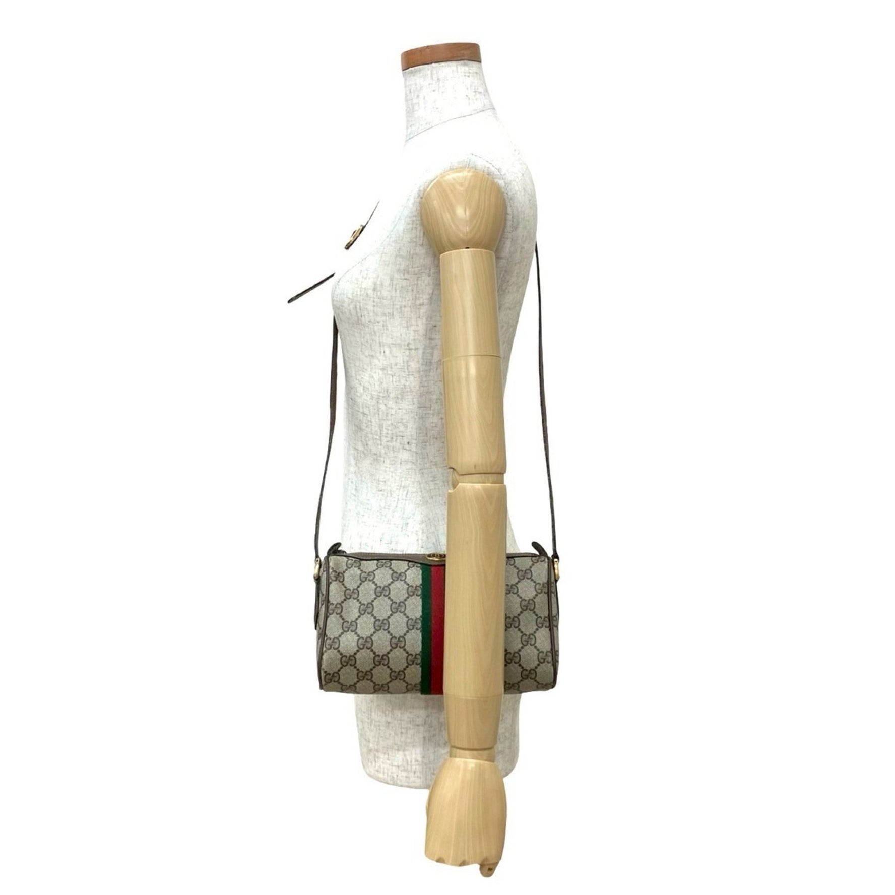 GUCCI Old Vintage Sherry Line GG Logo Hardware Leather Shoulder Bag Pochette Brown