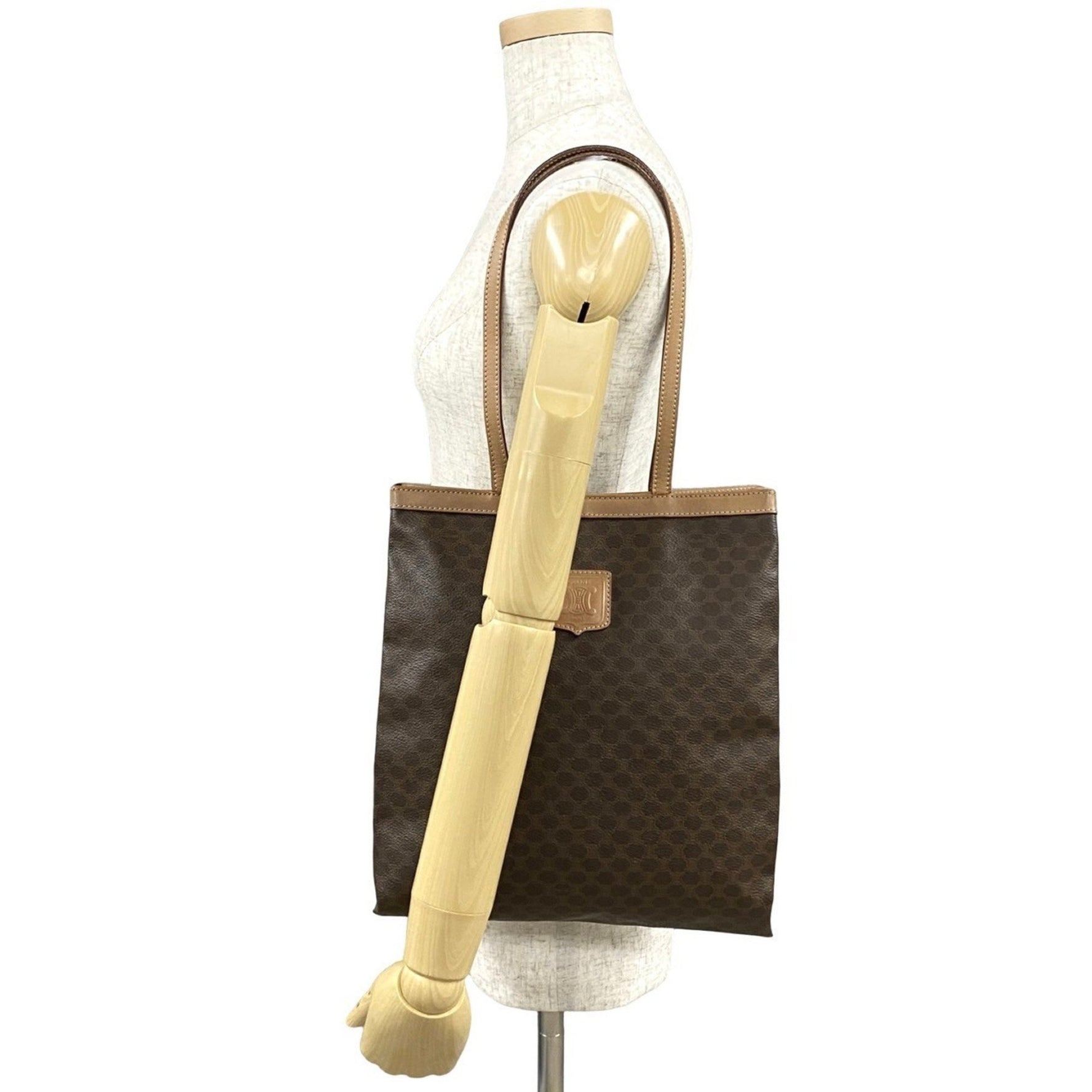 CELINE Macadam Blason Triomphe Leather Tote Bag, Brown/Beige, 00725