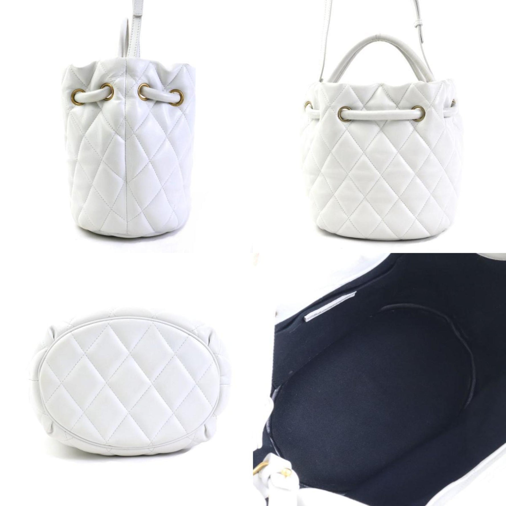 BALENCIAGA handbag shoulder bag quilted bucket leather white gold women's e59291f