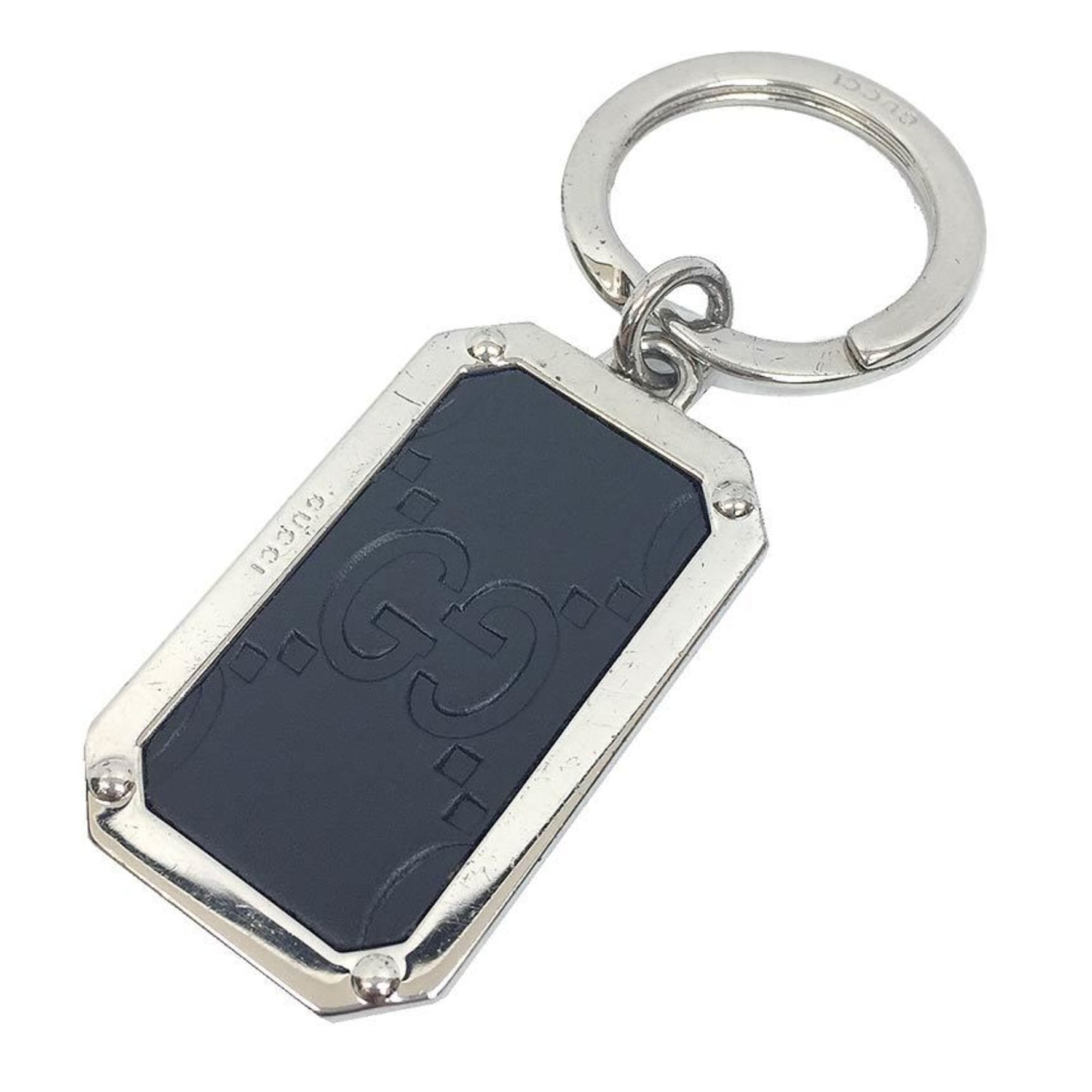 GUCCI Guccissima Key Ring Holder Leather x Metal Black Silver Men's Unisex