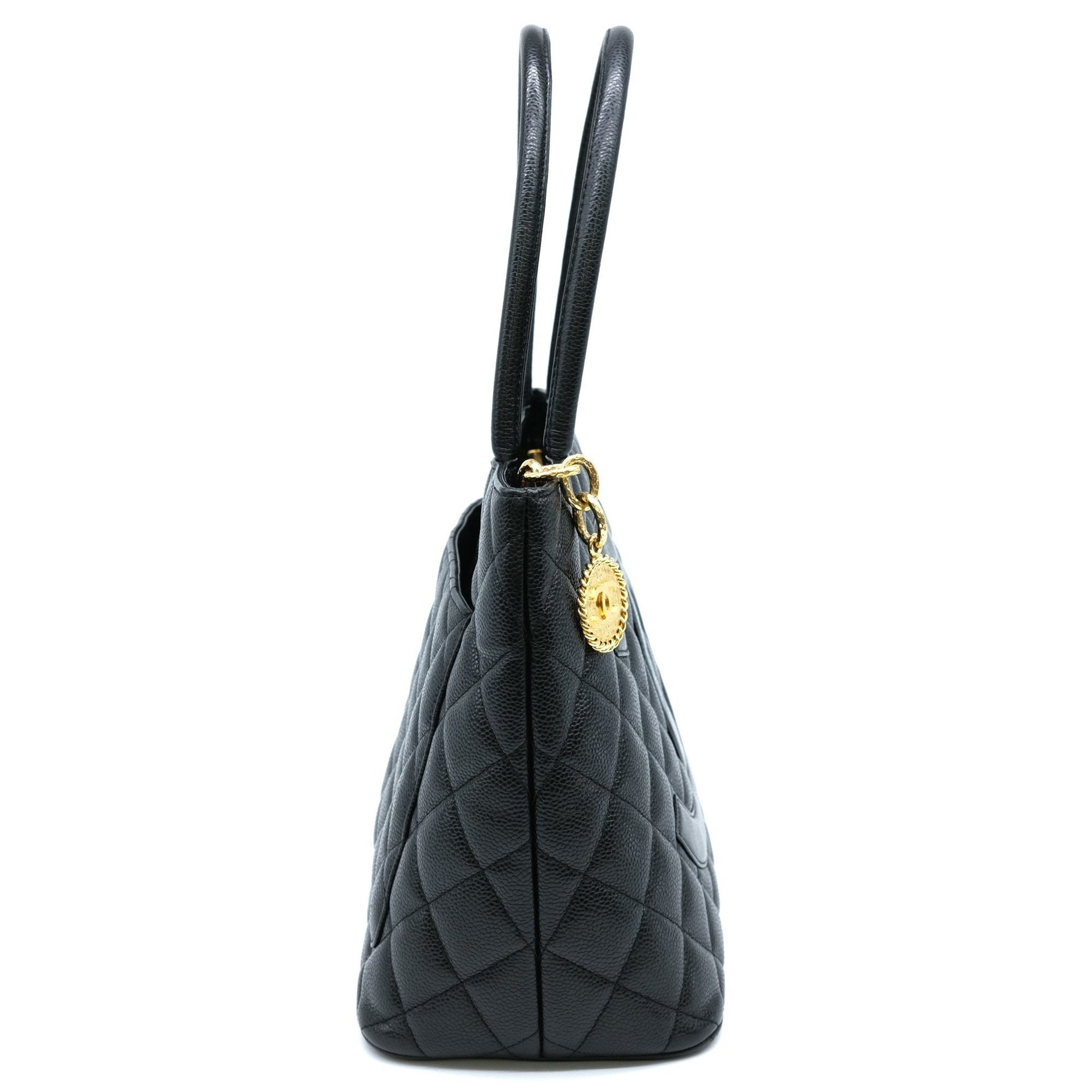 CHANEL Caviar Skin Reproduction Tote Bag Handbag Black Chanel Card Included Coco Mark A01804