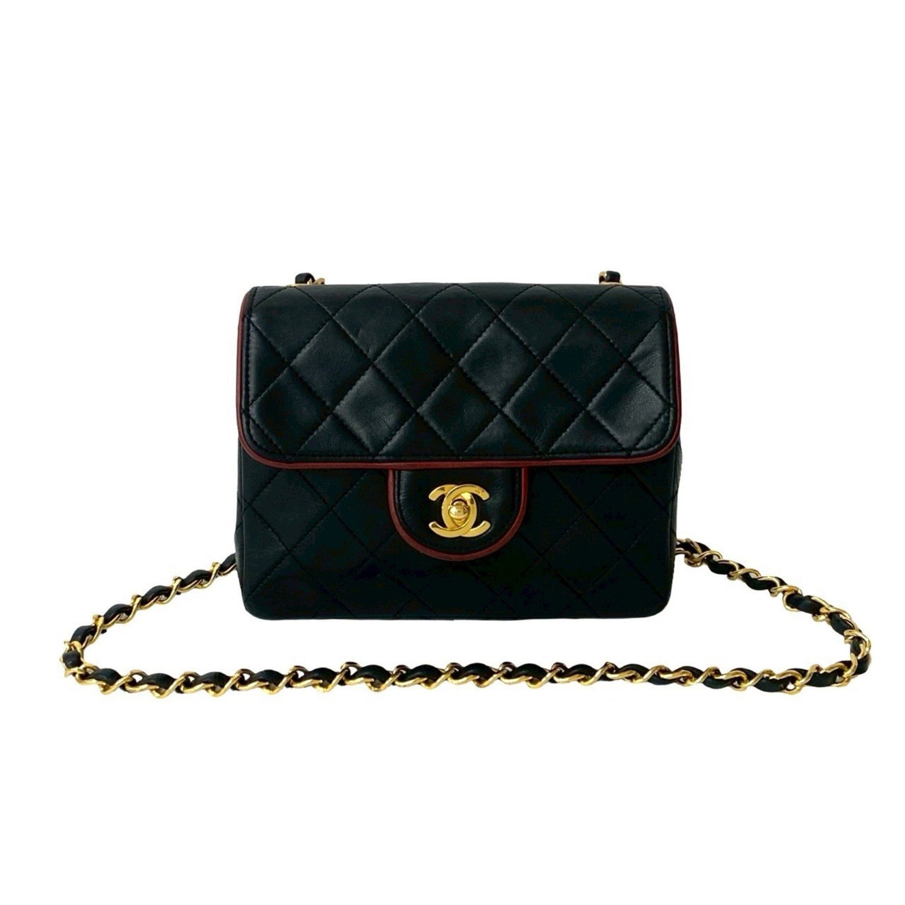 CHANEL Matelasse Coco Mark Lambskin Leather Chain Shoulder Bag, Black, 741-3