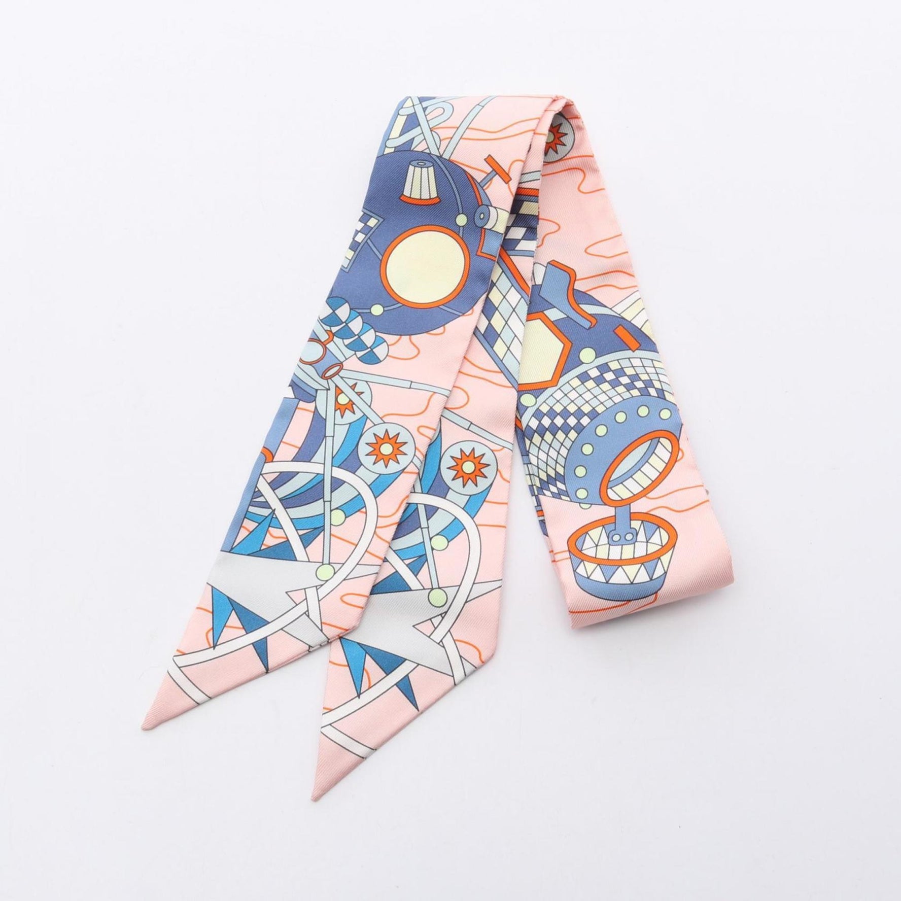 Hermes Twilly Odyssey Scarf Silk Pink Multicolor