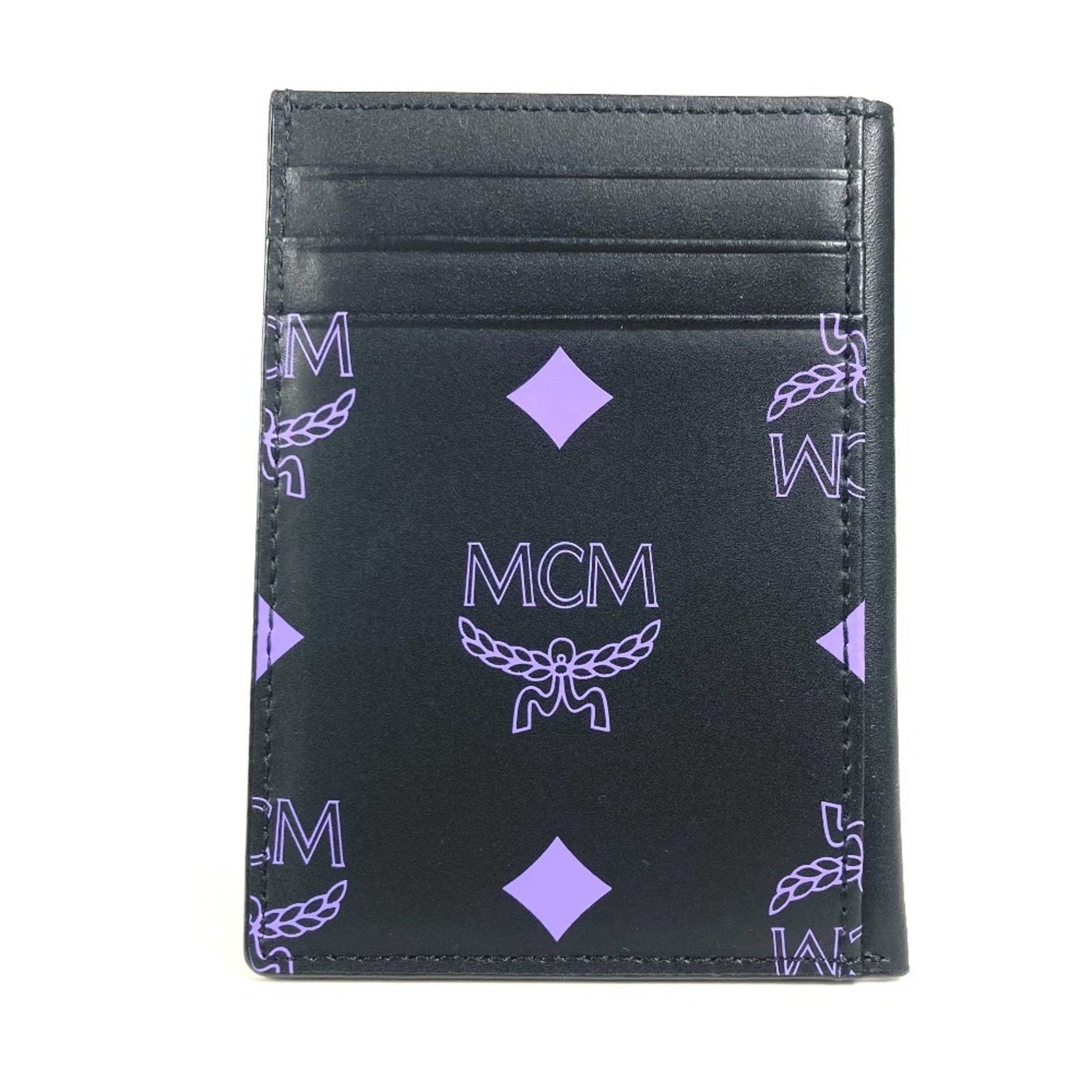 MCM Logo Business Card Holder Pass Case Bicolor Holder/Card Leather Men's Black
