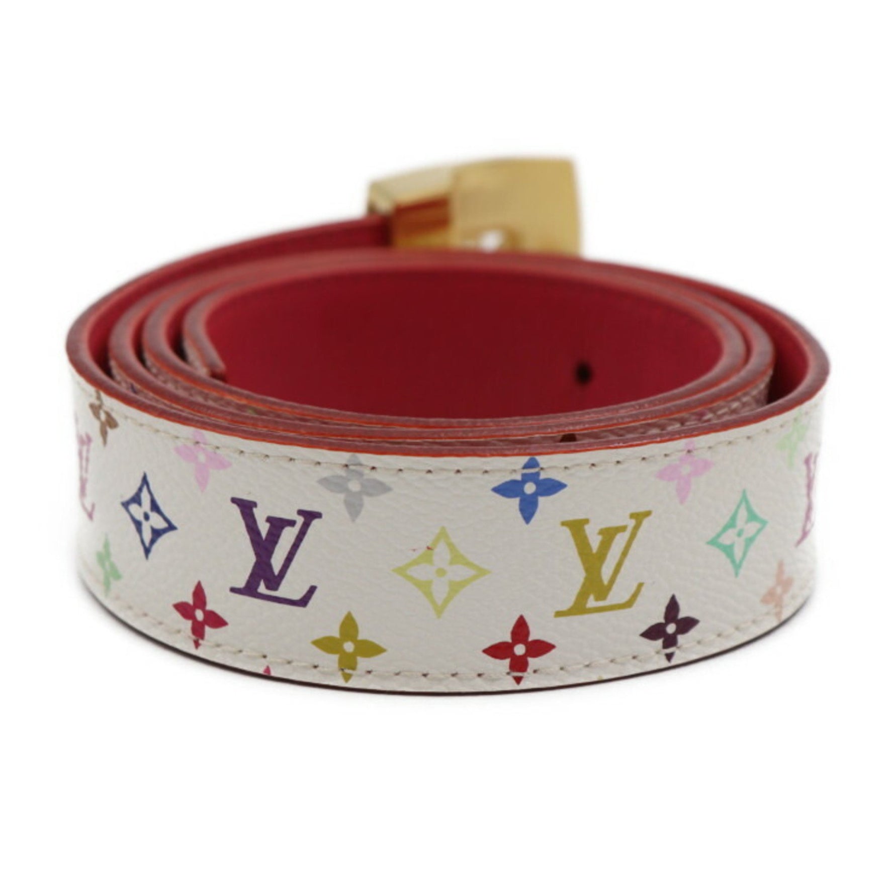 Louis Vuitton Suntulle LV Cut Belt Notation Size 80/32 Monogram Multicolor Leather Bron Grenade Gold Hardware Reversible