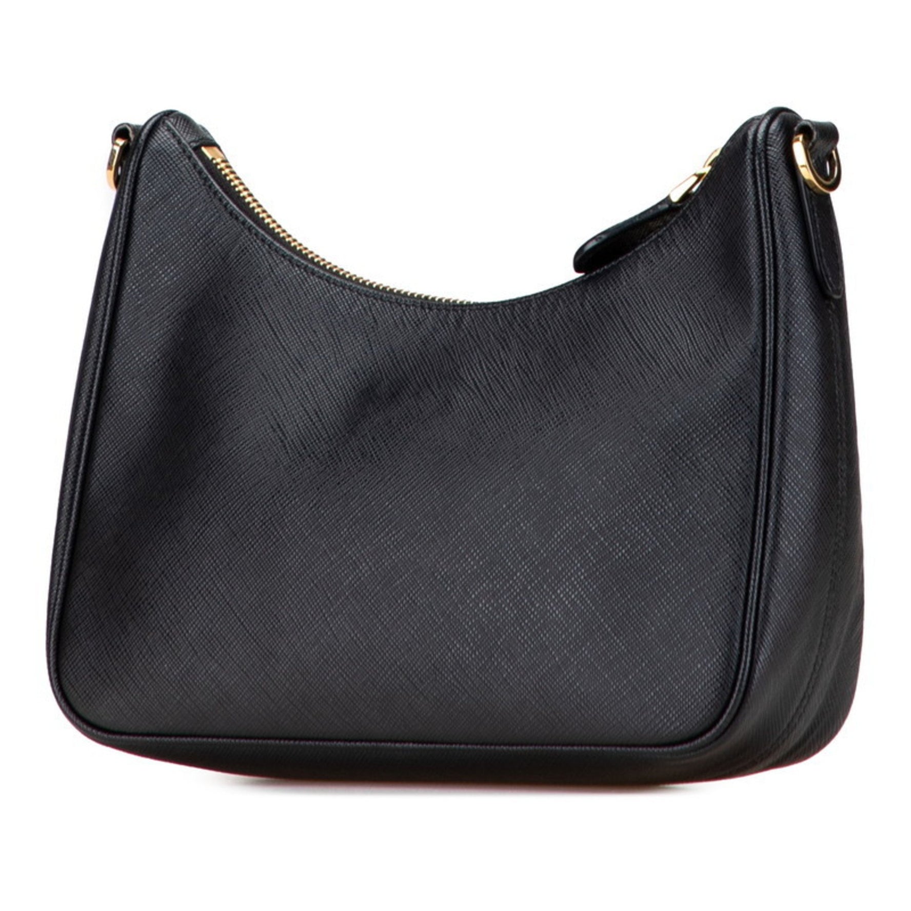 Prada Triangle Logo Plate Shoulder Bag Saffiano Leather