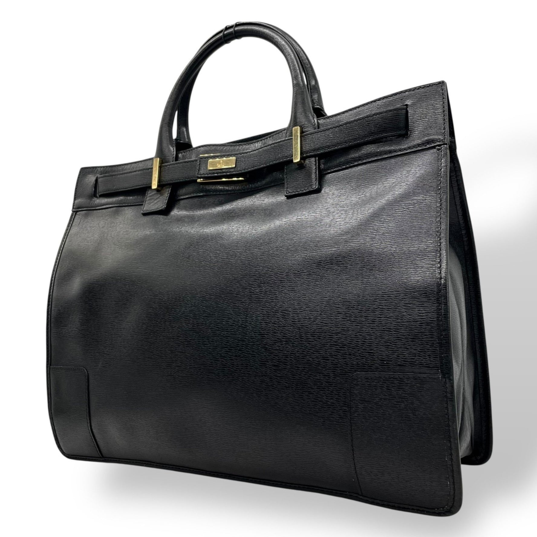 GUCCI Gucci Leather Business Bag Black with Gold Hardware Handbag for Men and Women D