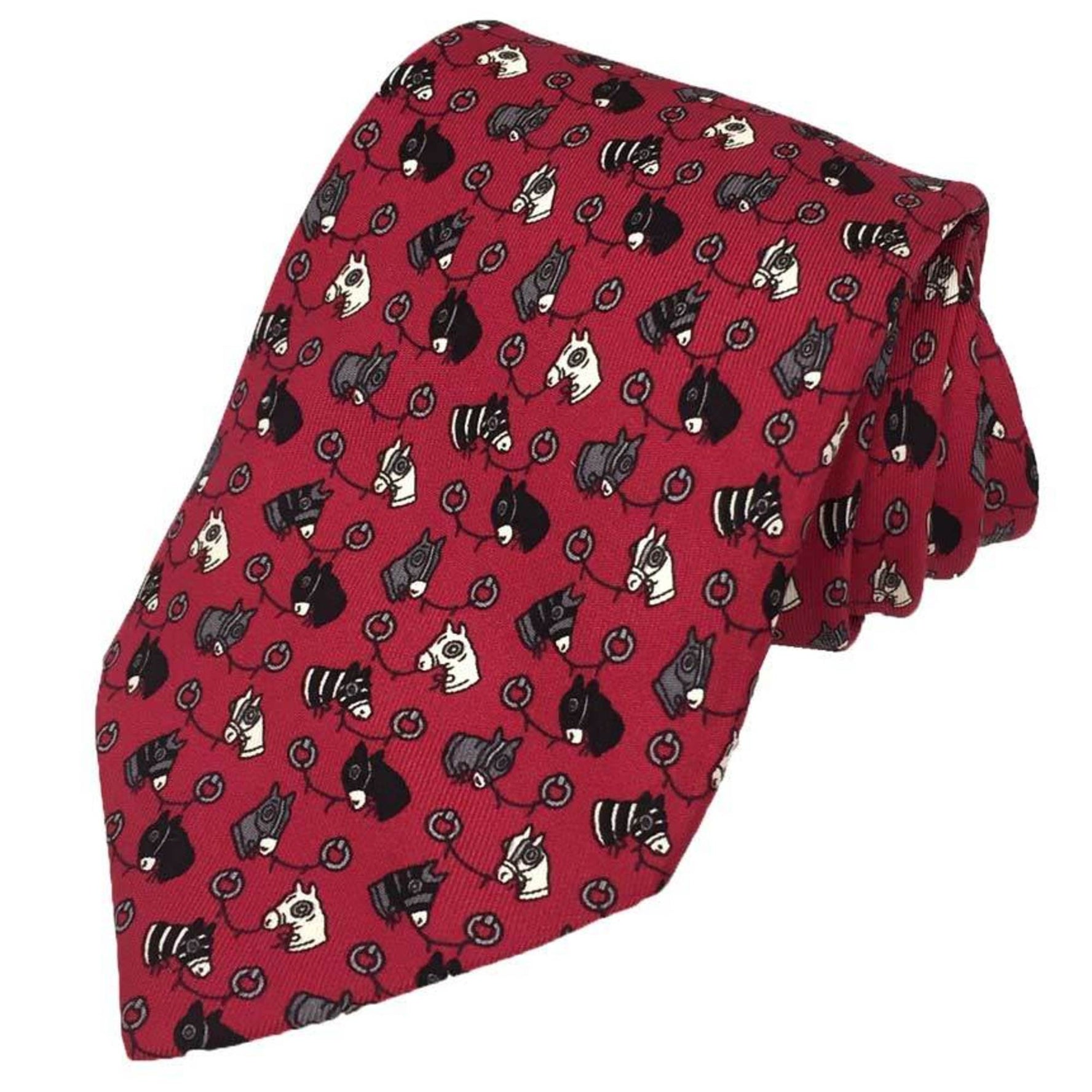 Hermes HERMES Tie Silk Twill Horse Bordeaux Men's