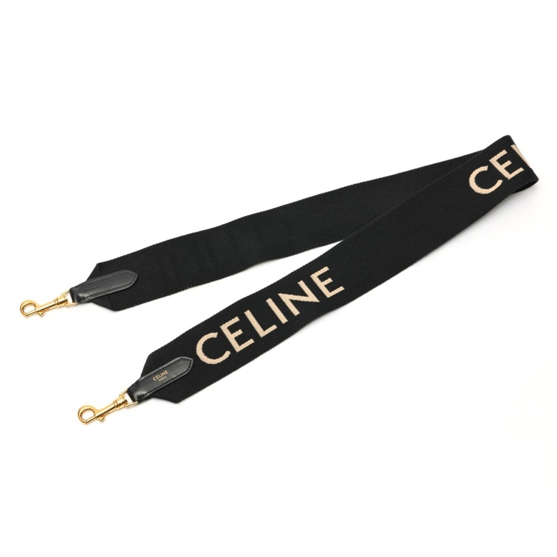 Celine Jacquard Long Strap Wool Leather Black White