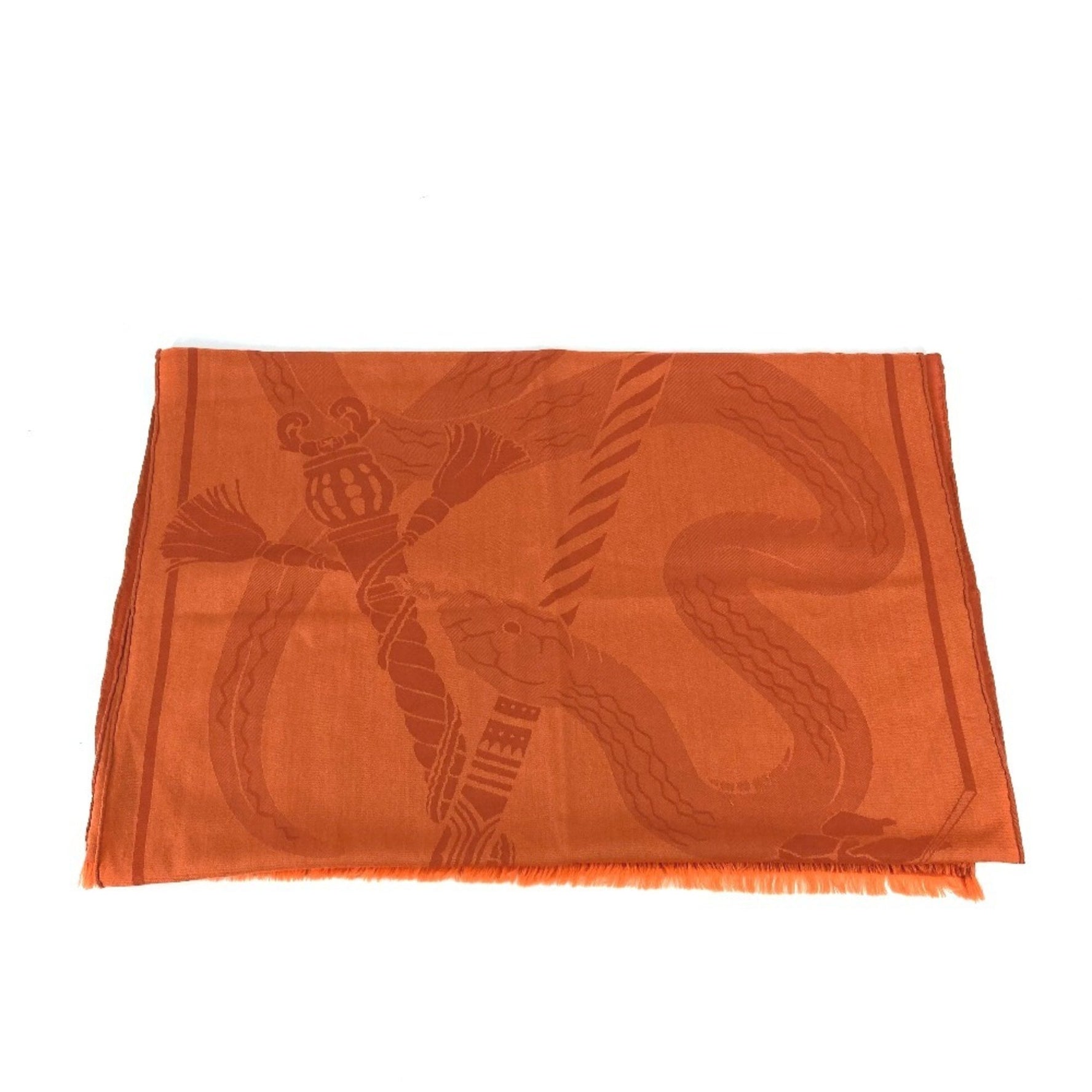 HERMES Cheval Horse Print Large Shawl/Scarf with Fringe, Wool