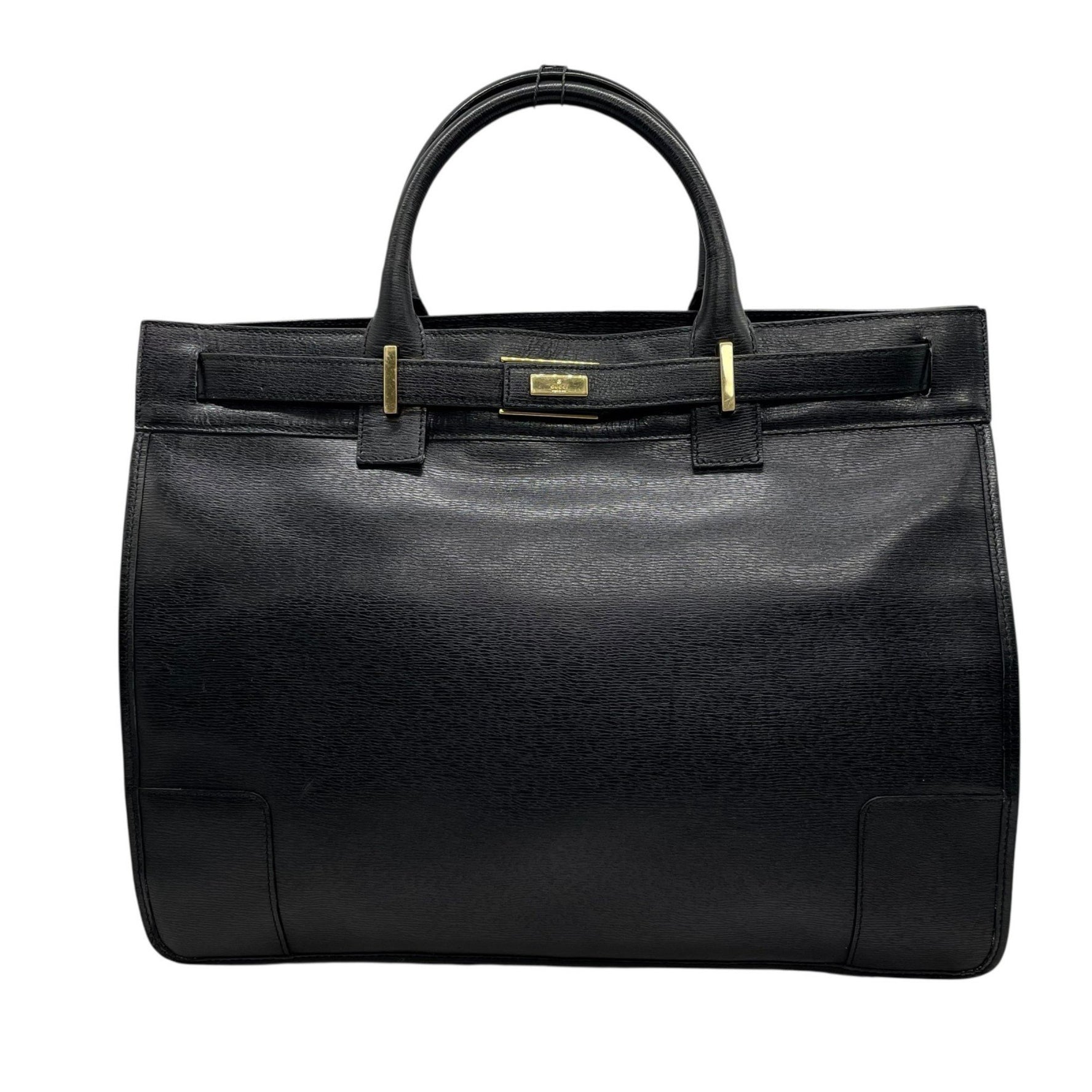 GUCCI Gucci Leather Business Bag Black with Gold Hardware Handbag for Men and Women D
