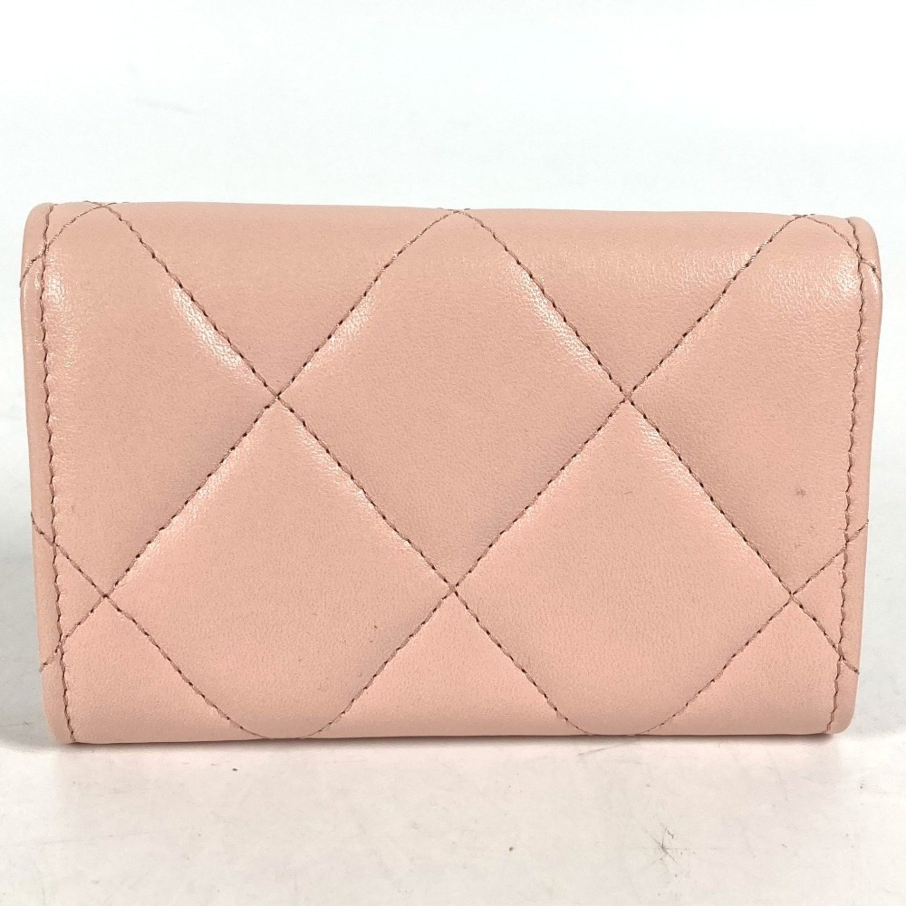 CHANEL 19 Line Chain CC Card Case Matelasse Coco Mark Wallet Coin Lambskin Pink