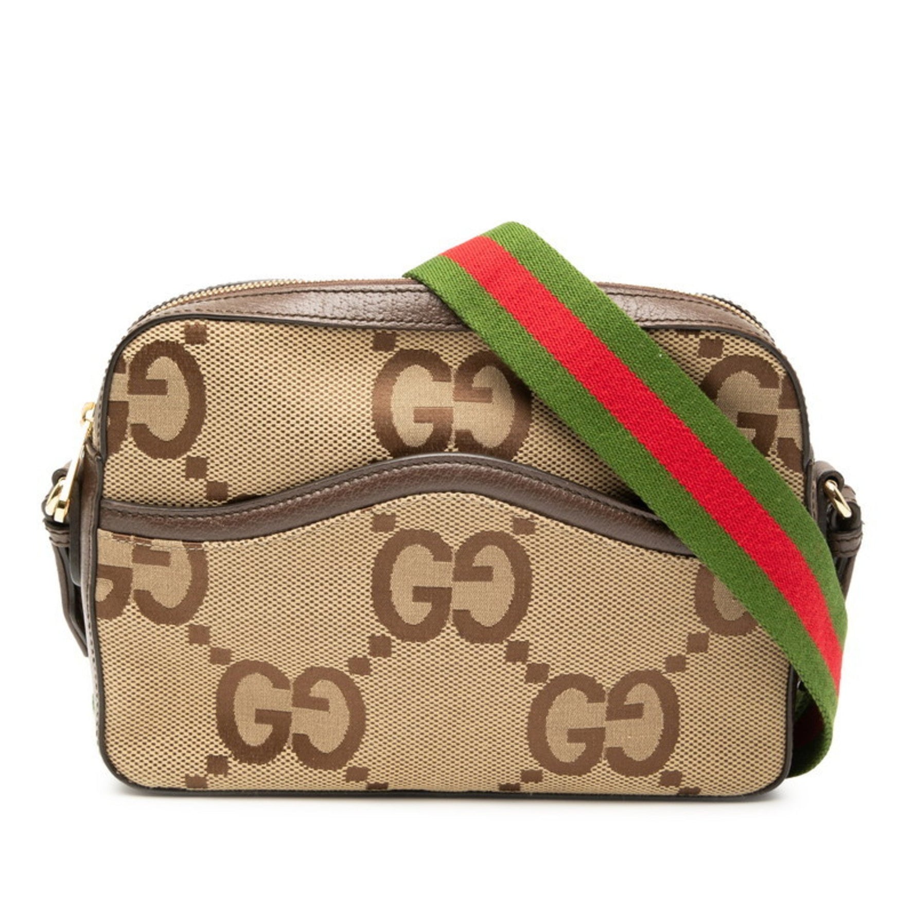 Gucci Jumbo GG Shoulder Bag/Messenger Bag in Beige and Brown Canvas Leather