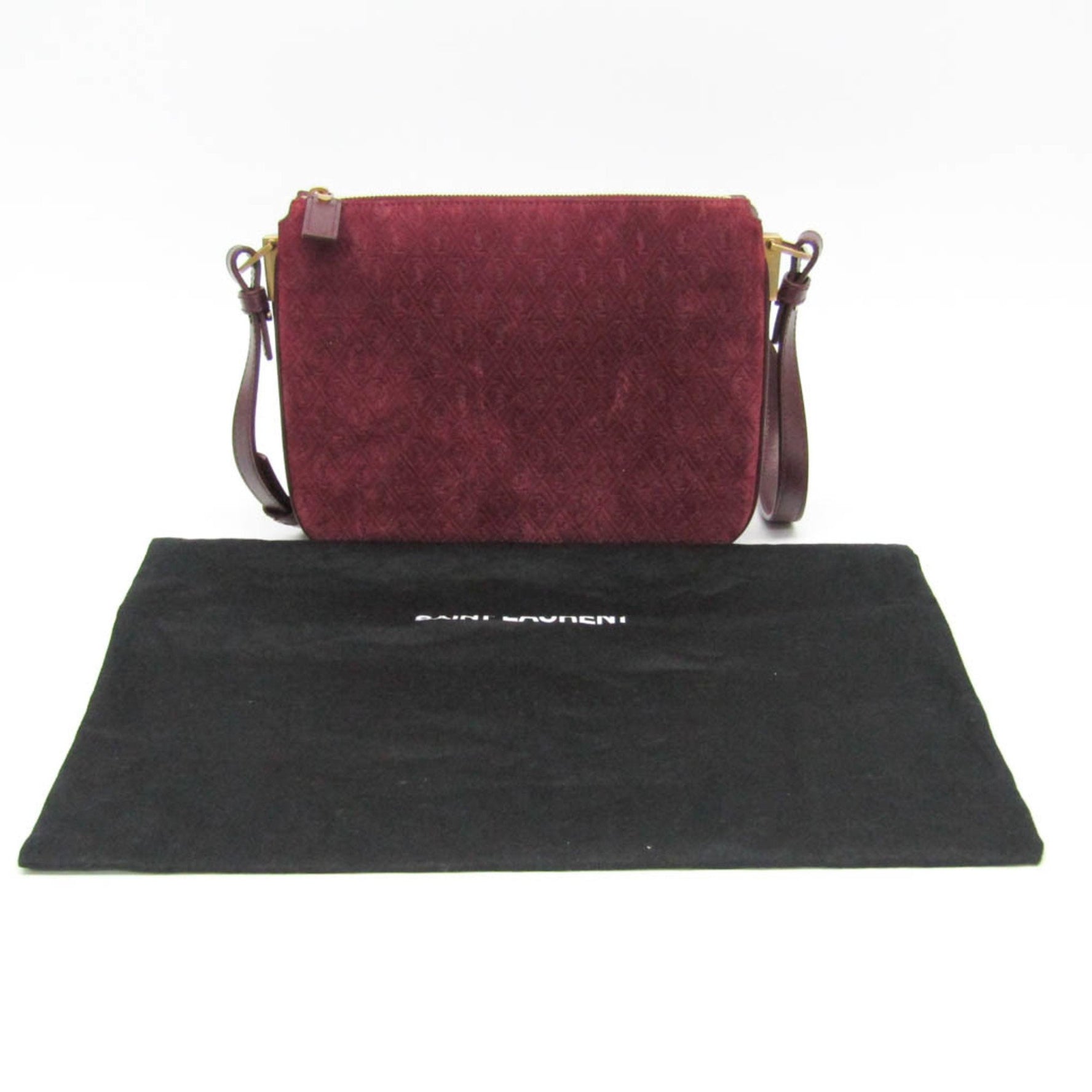 Saint Laurent Monogram Women's Leather,Suede Shoulder Bag Bordeaux