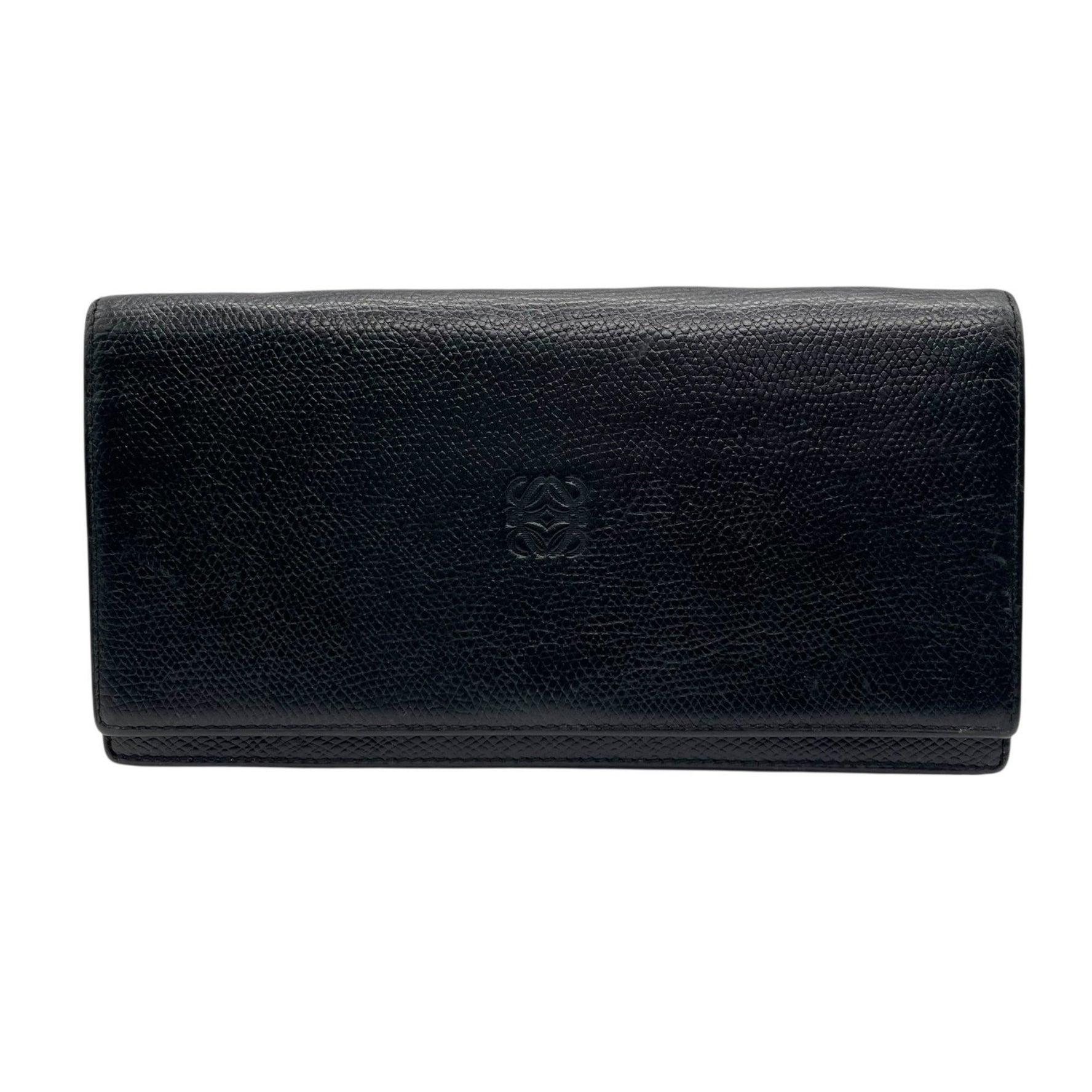 LOEWE Bifold Long Wallet with Anagram Embossed Logo, Leather, Gold Hardware, Vintage Style