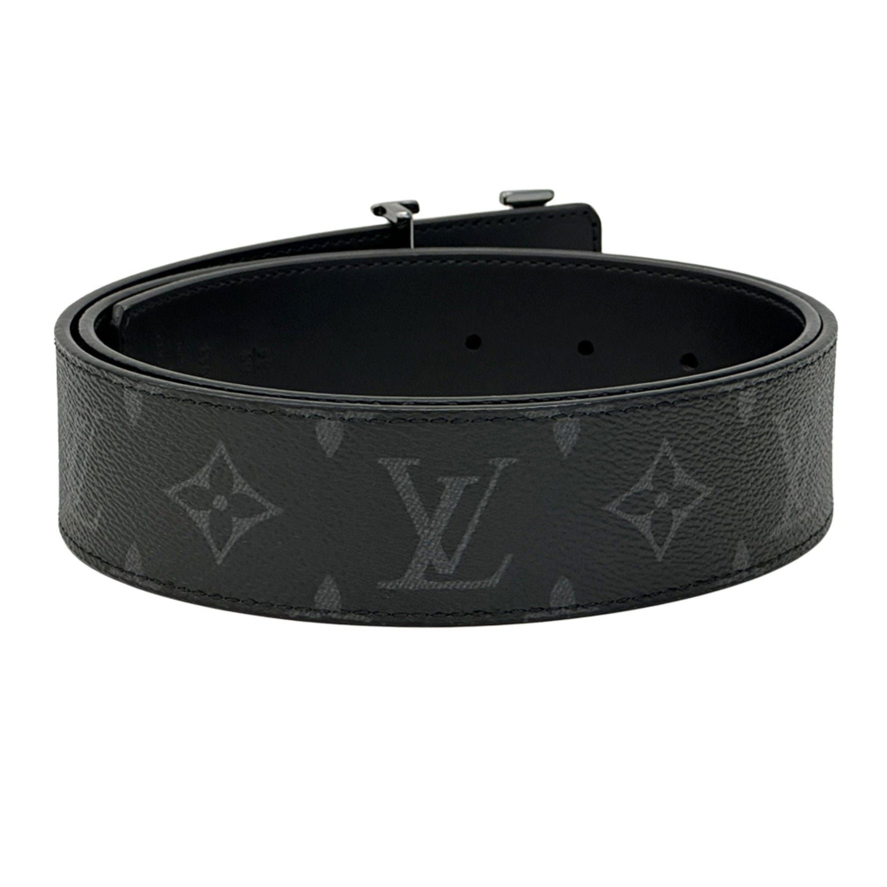 Louis Vuitton Monogram Eclipse Belt with LV Initials, Black/Gray, Reversible