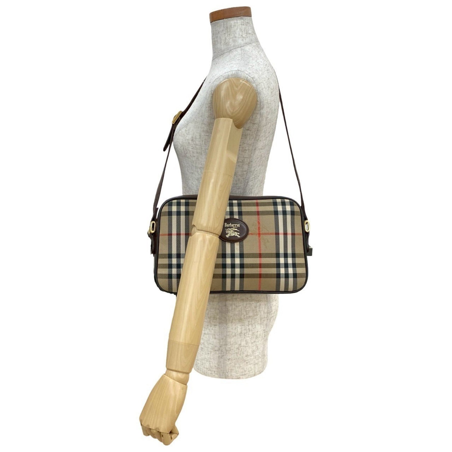 Burberry Nova Check Shadow Horse Logo Canvas Leather Shoulder Bag/Pochette Brown