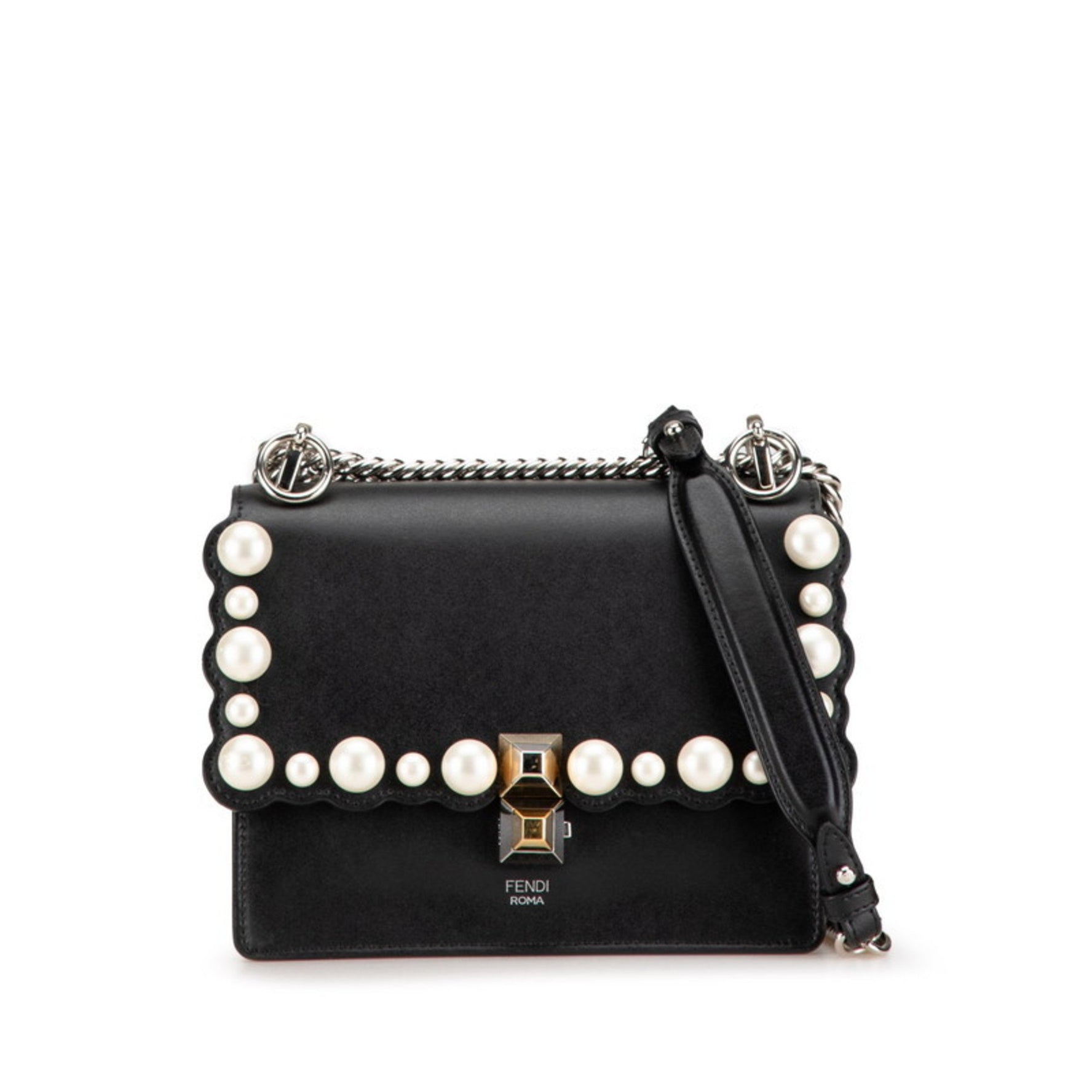 FENDI Canai Mini Pearl Chain Shoulder Bag Leather