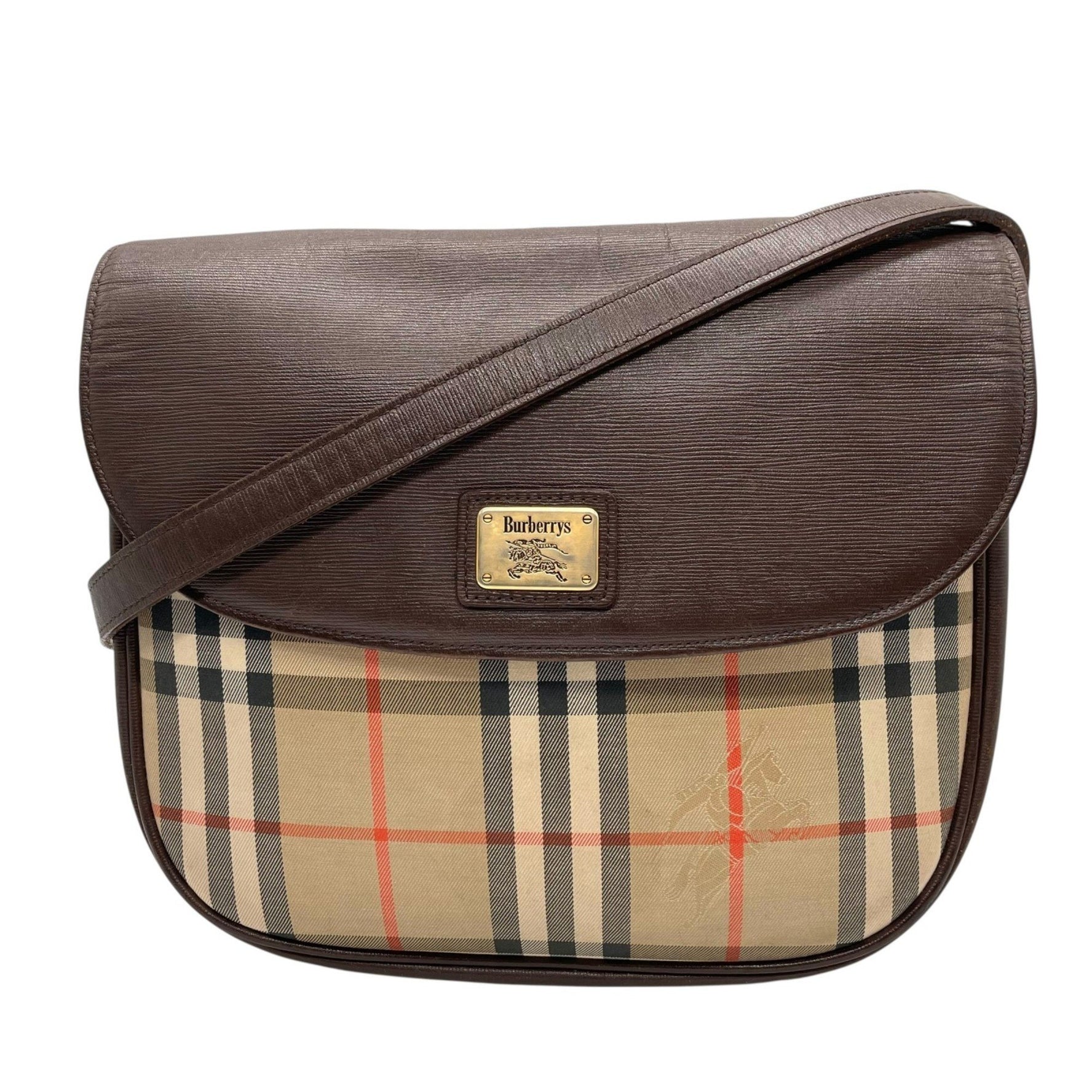 BURBERRY Shoulder Bag, Sacoche, Flap, Nova Check Canvas and Leather, Brown, Horse Logo, Shadow Horse, Men's/Women's