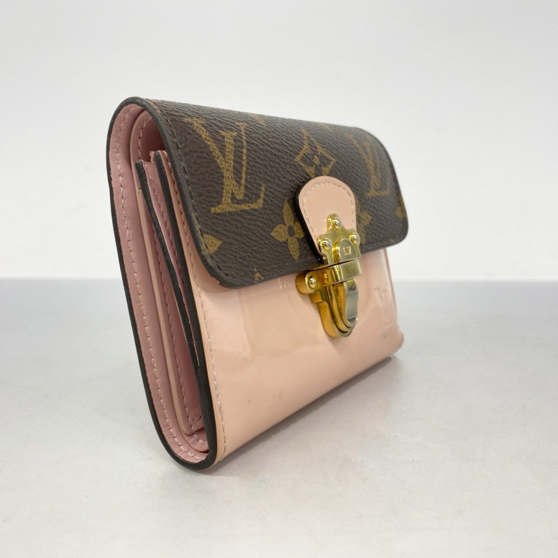 Louis Vuitton Monogram Vernis Portefeuille Cherry Wood Compact Tri-fold Wallet Brown Rose Ballerine