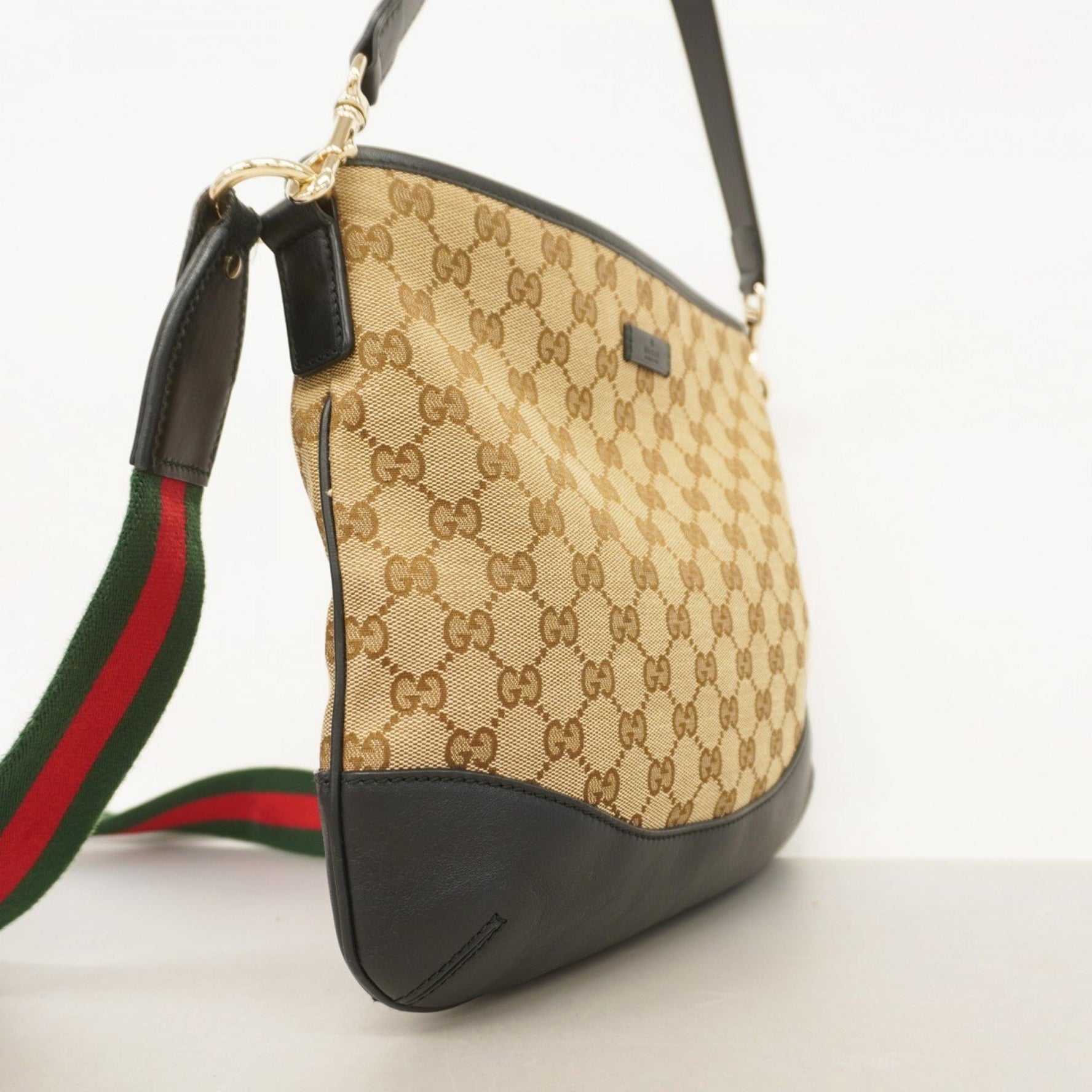 Gucci GG Canvas Sherry Line Shoulder Bag Brown Black Champagne