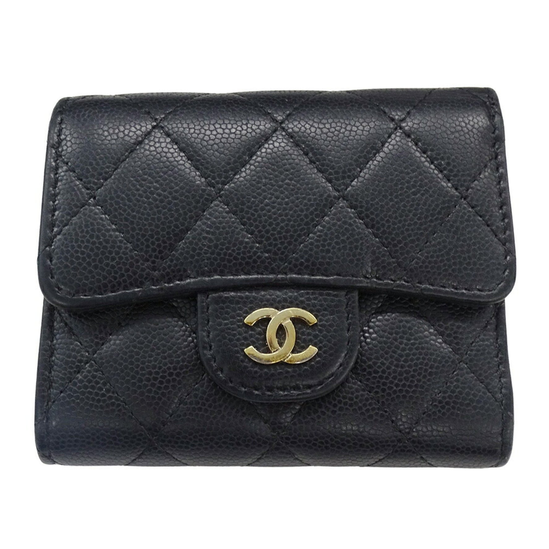 CHANEL Tri-fold Wallet in Caviar Leather, Matelasse Compact