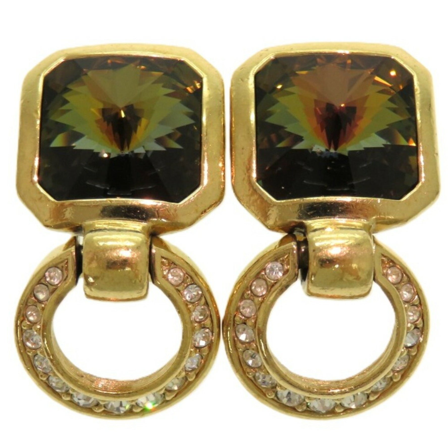 Christian Dior Crystal Circle Swing Metal Green 0424 Earrings