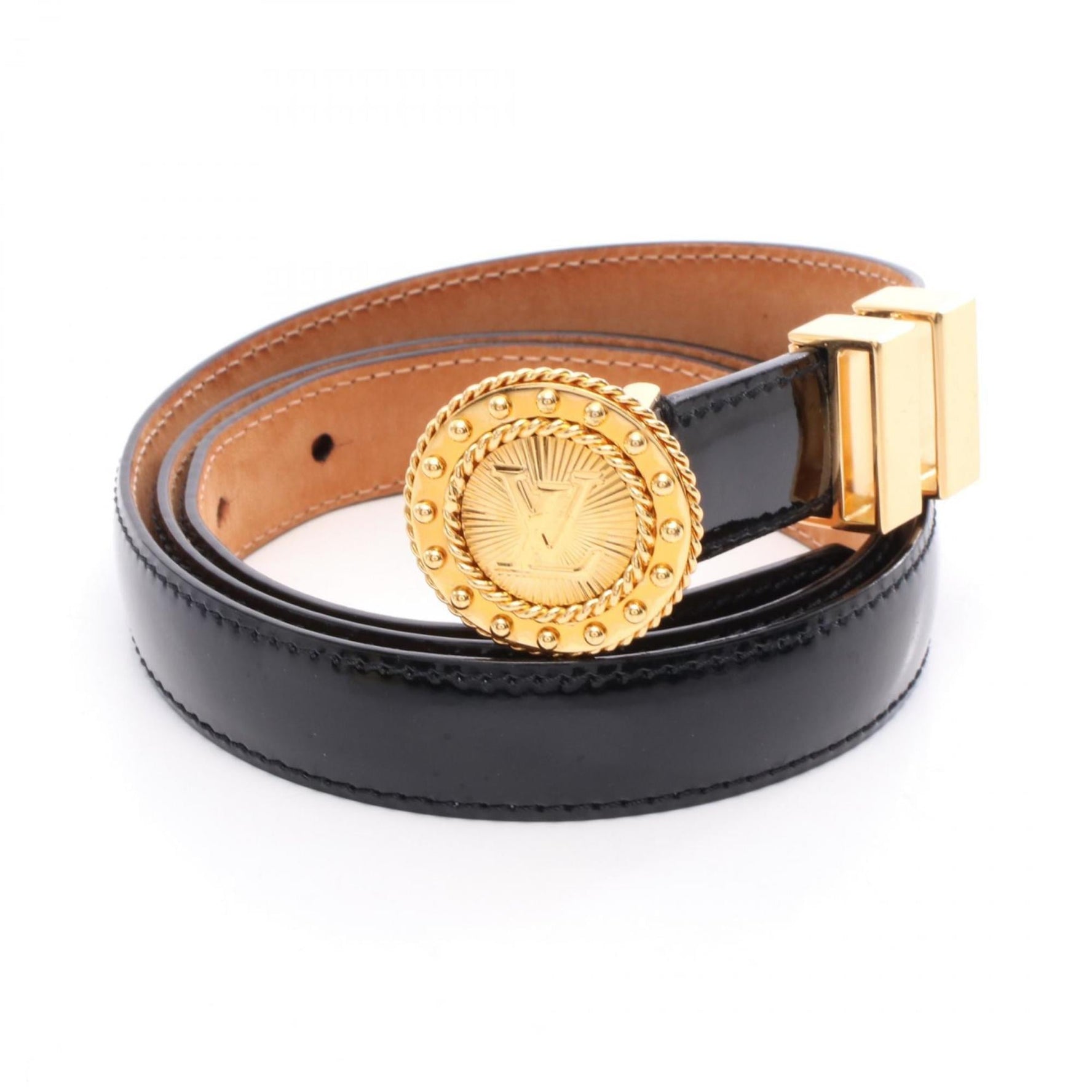 Louis Vuitton LV logo belt, patent leather