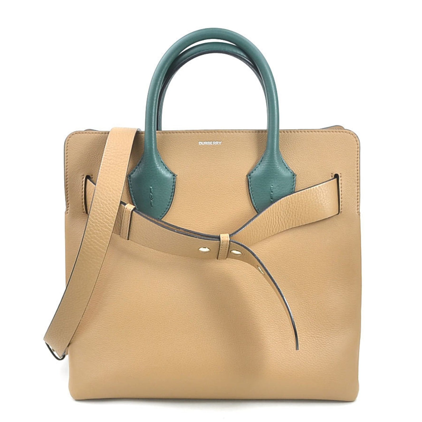 Burberry Handbag Shoulder Bag Leather White x Beige Green Men's Women's h31239a