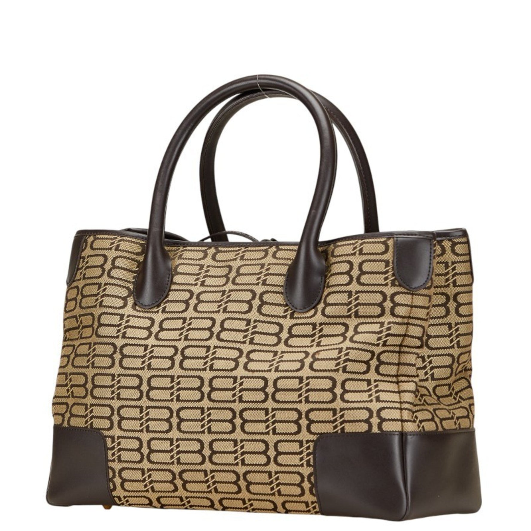 Balenciaga BB logo handbag tote bag in beige and brown canvas leather.