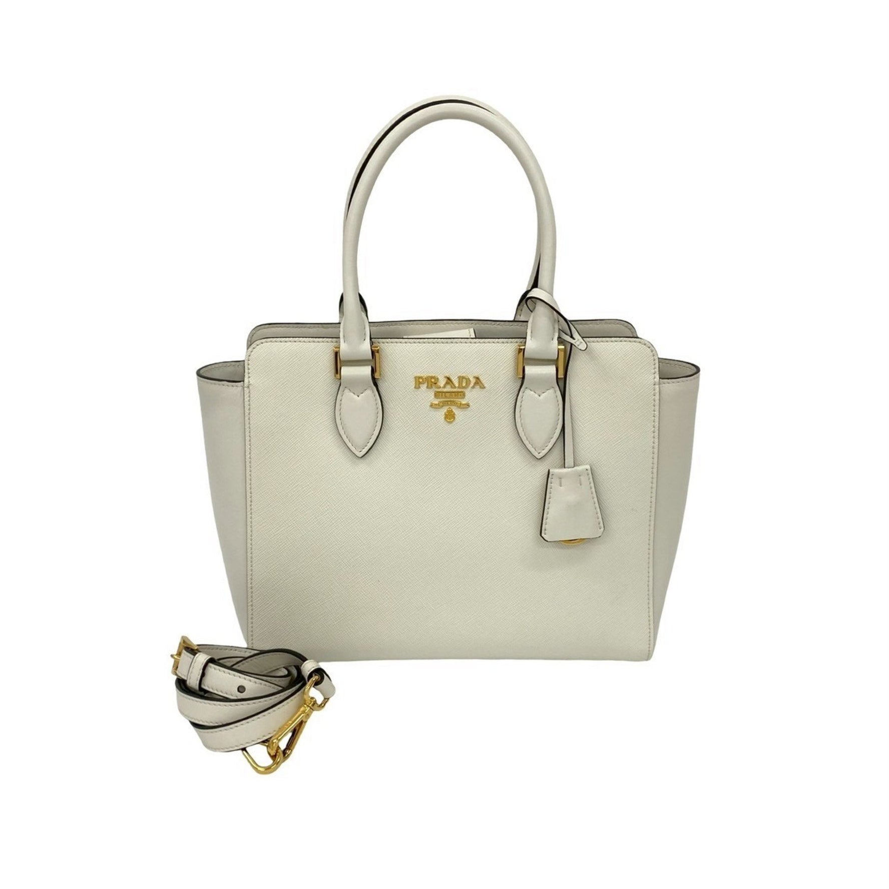 PRADA logo hardware, Saffiano leather handbag, mini tote bag, shoulder