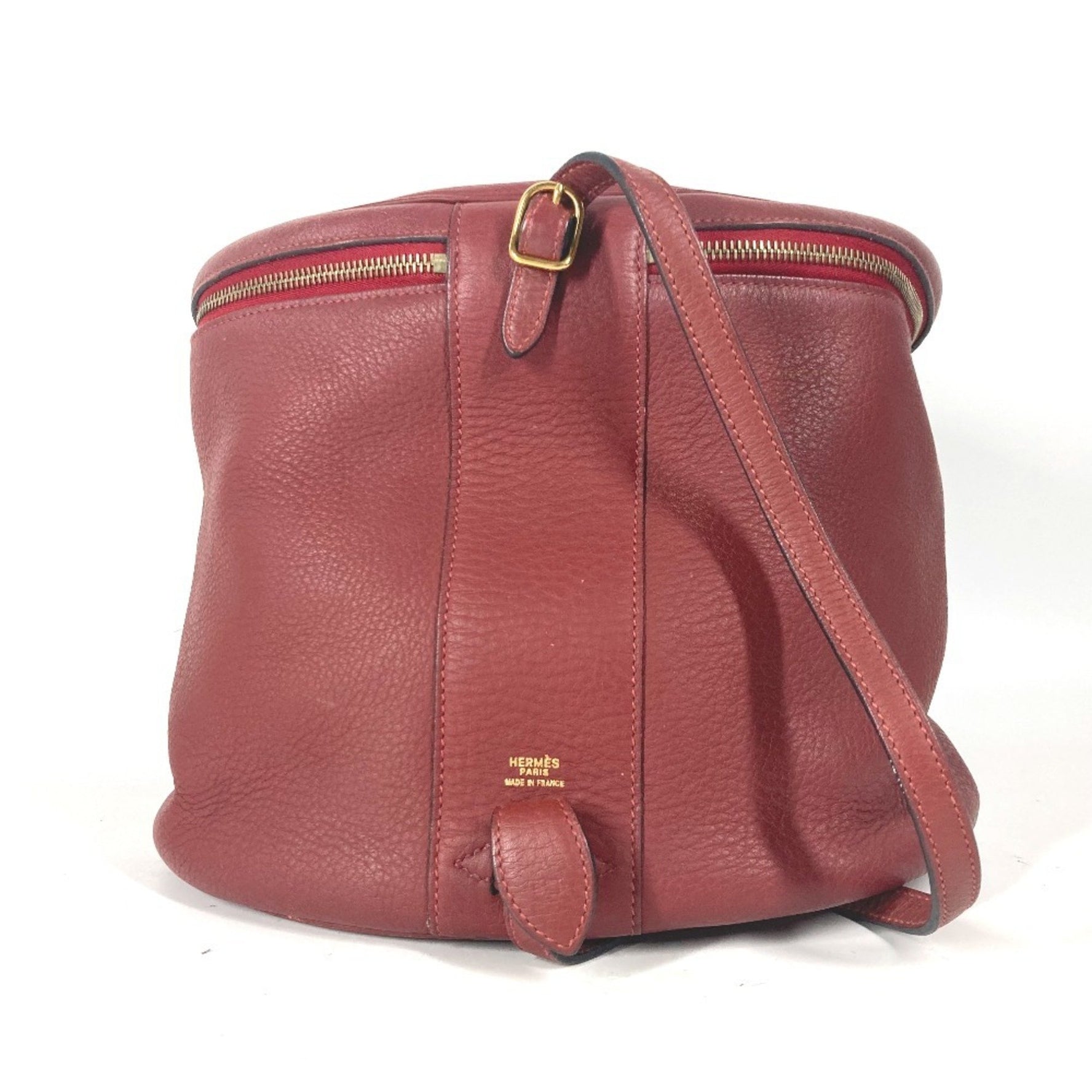 HERMES City Vanity Bag Handbag Leather Women's Red
