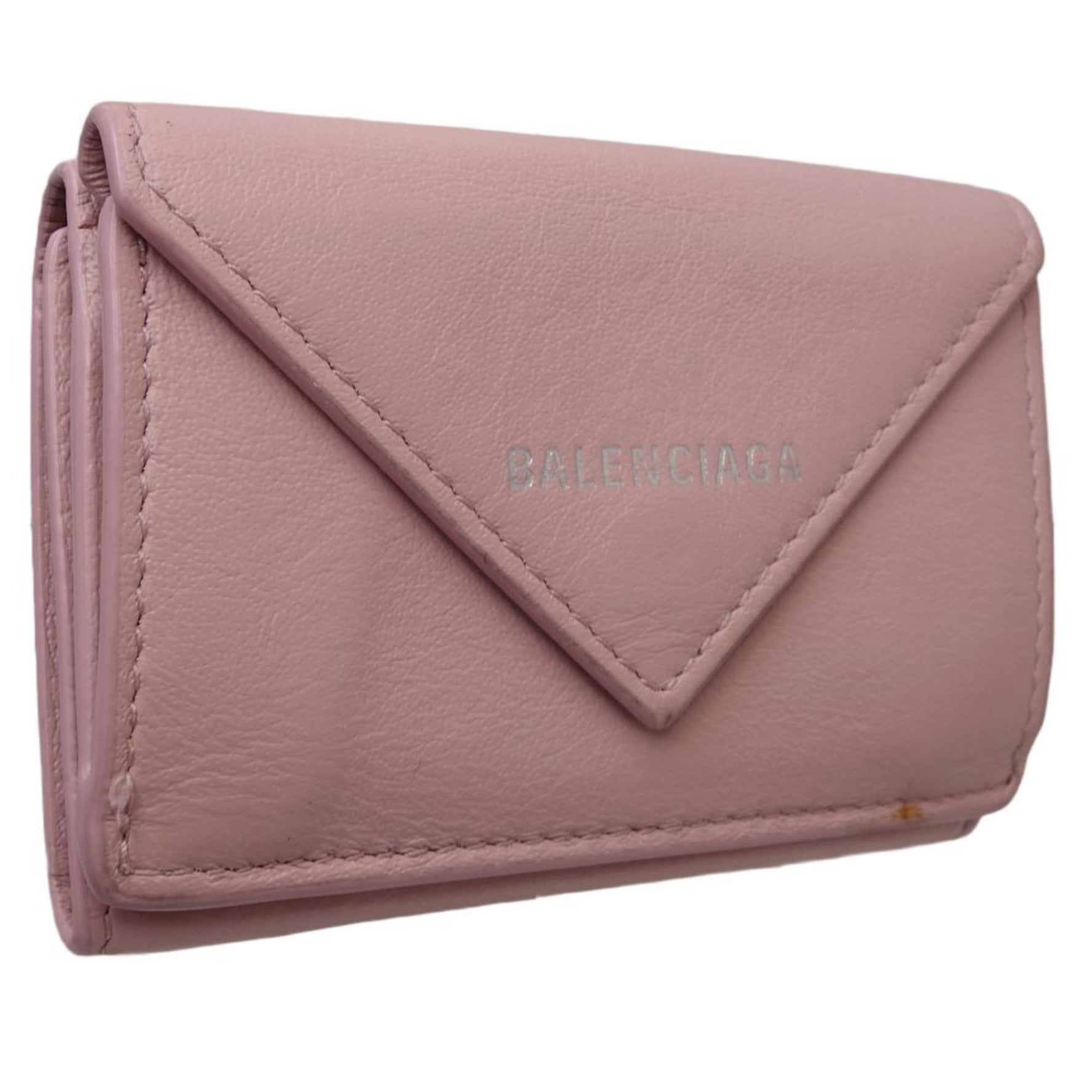 BALENCIAGA Paper Mini Wallet Trifold Smooth Leather Light Rose