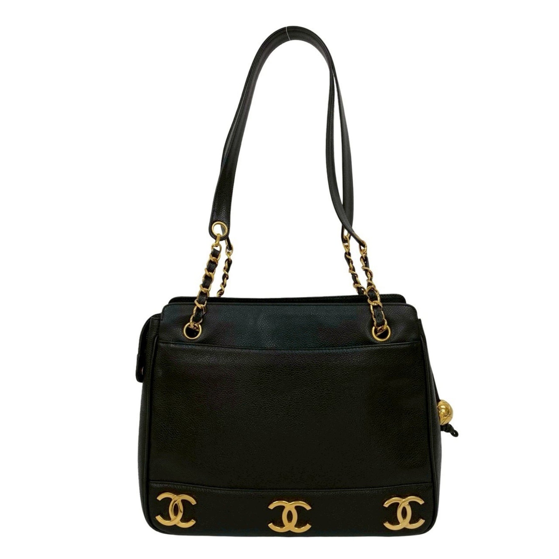 CHANEL Triple Coco Caviar Leather Chain Tote Bag