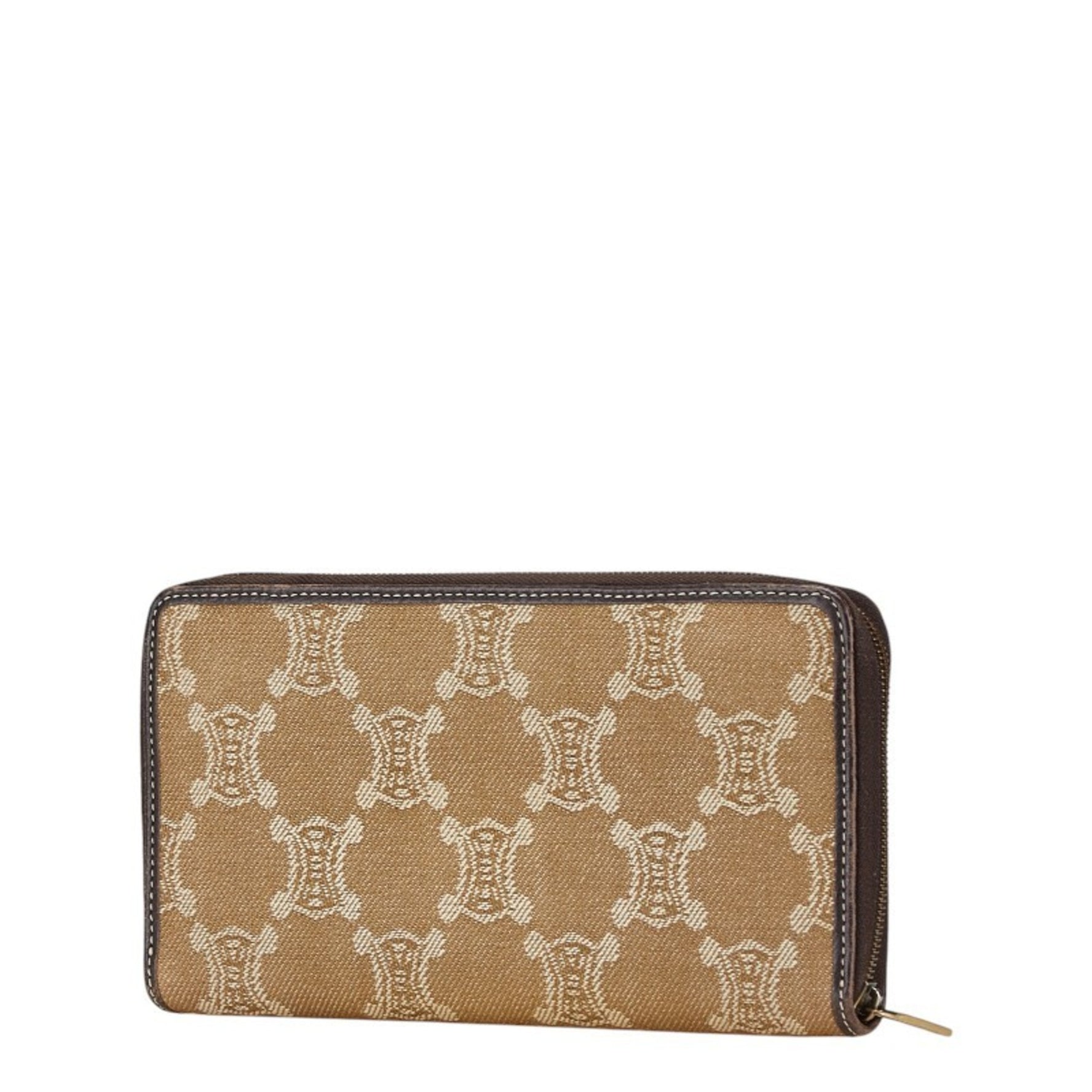 Celine Macadam Round Long Wallet Beige Brown Canvas Leather