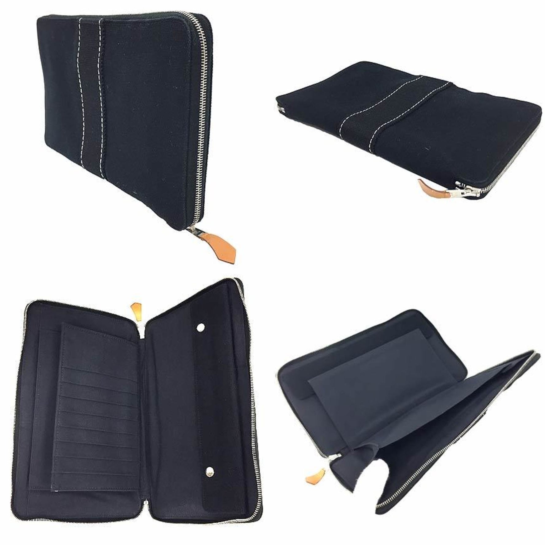 HERMES Deauville Purse GM Long Wallet Canvas Black Hermes