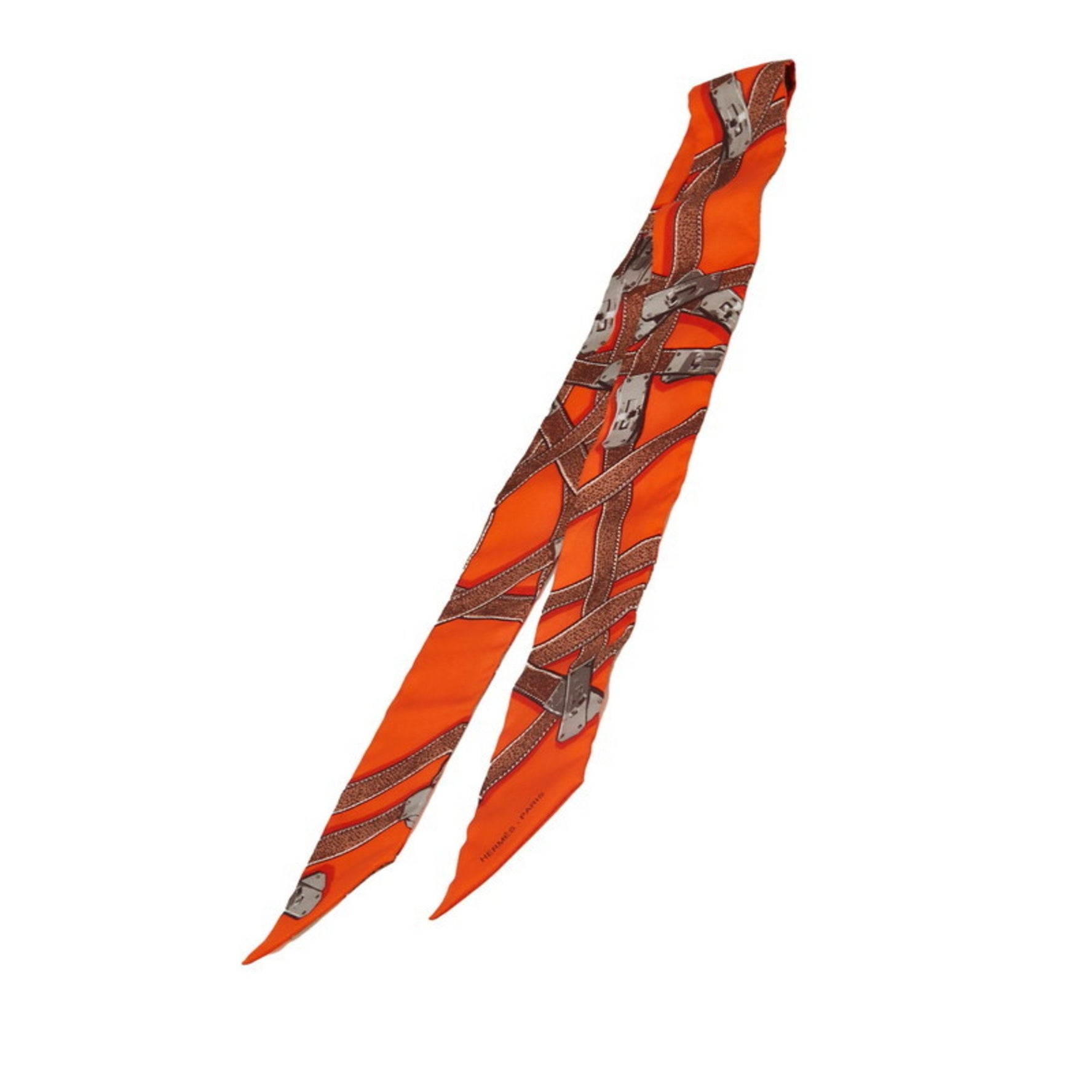 Hermes Hermès Twilly Kelly Belt Scarf, Orange/Brown Silk