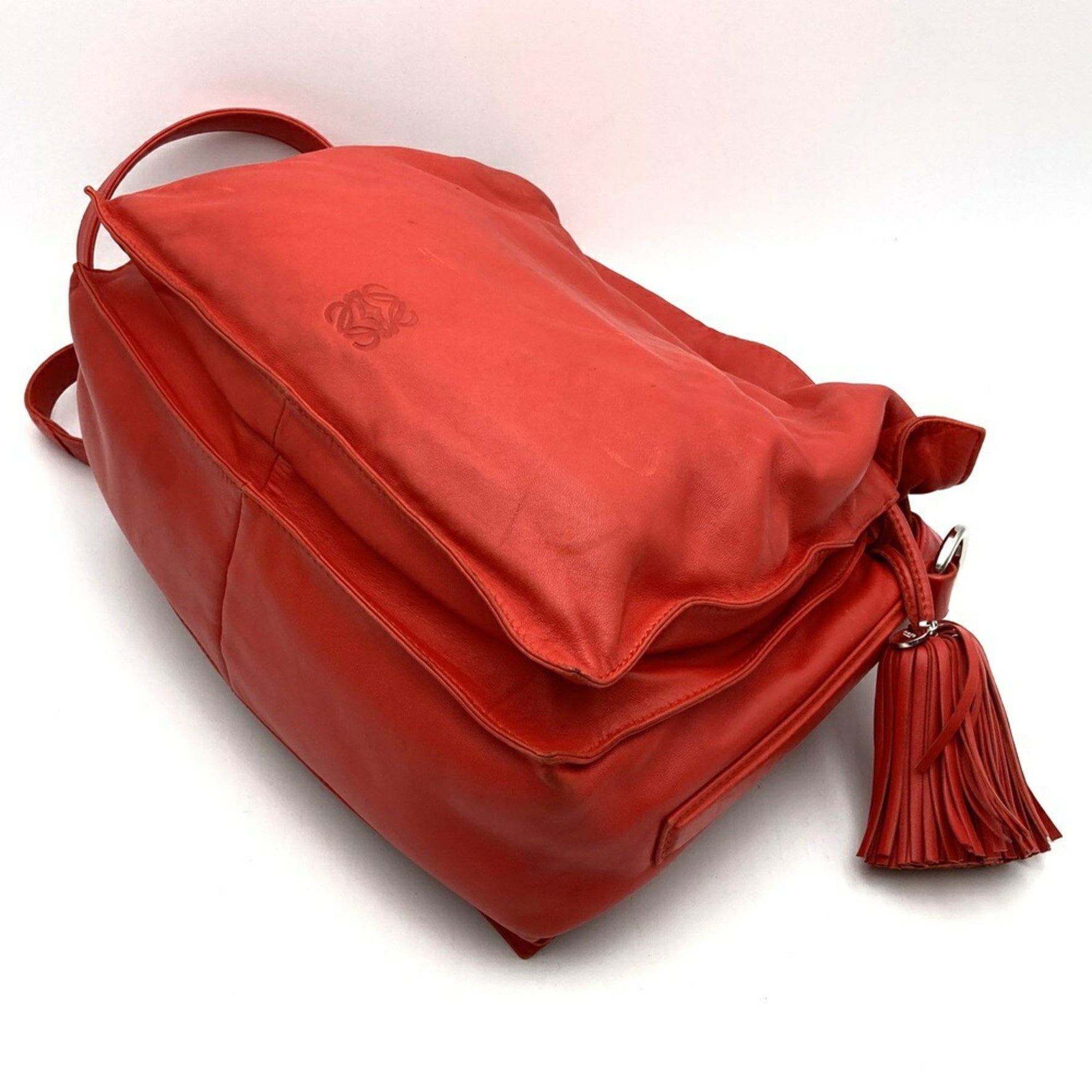 LOEWE Shoulder Bag Red Leather Anagram Flamenco