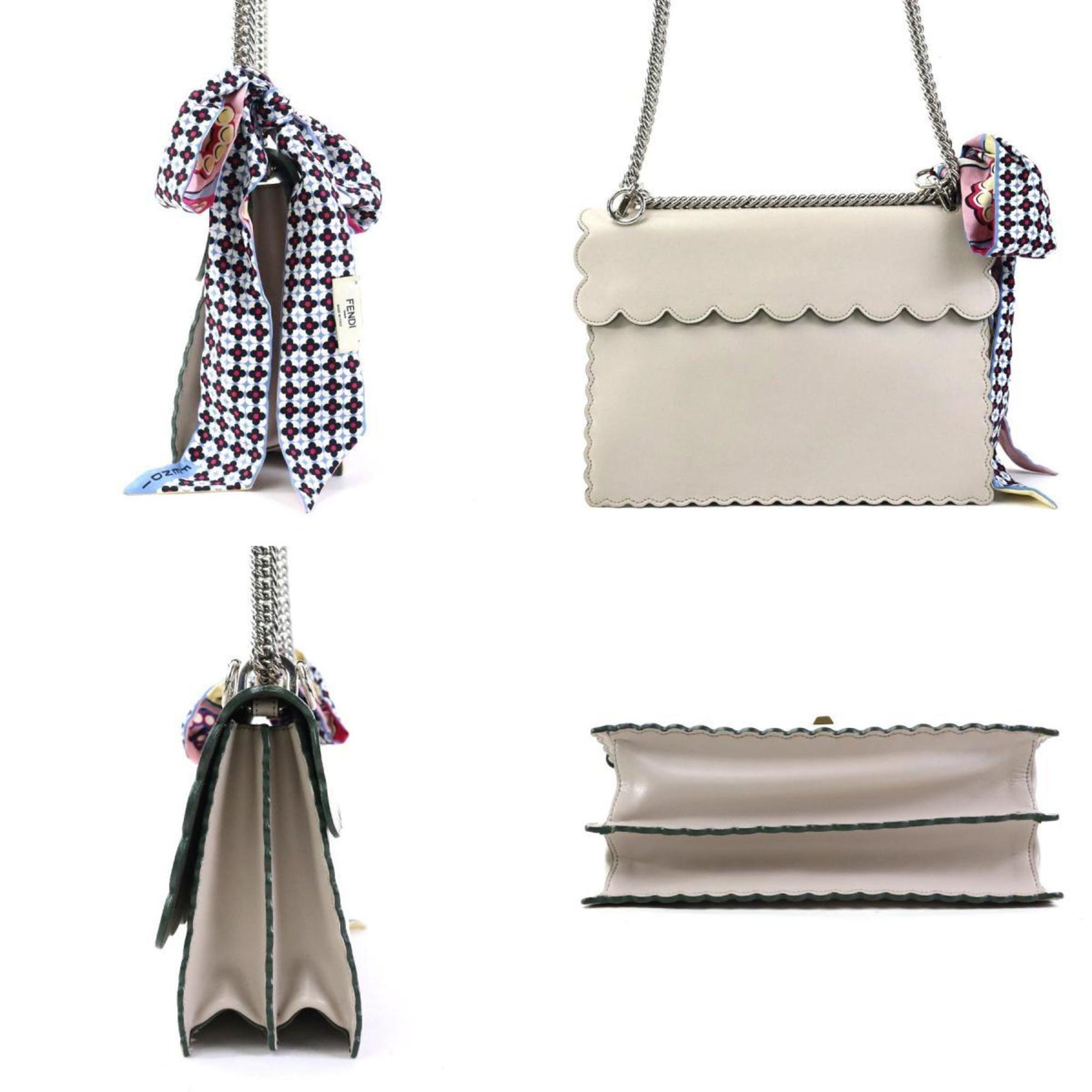 FENDI handbag shoulder bag scarf muffler Canai leather silk light gray silver women's 8BT283 OZC e60116a