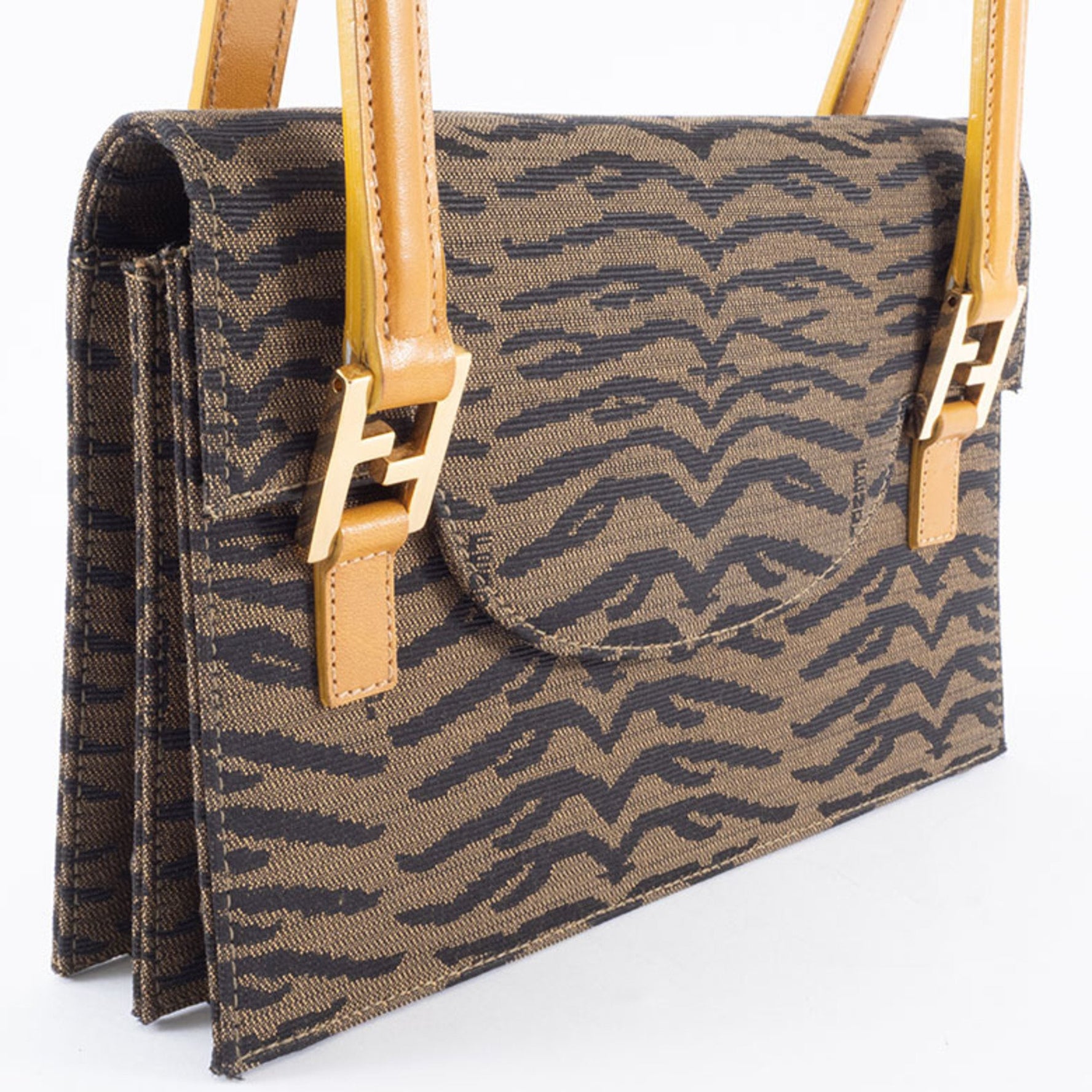 Fendi Zebra Handbag Canvas/Leather Brown Women's Two-Compartment Jacquard FENDI