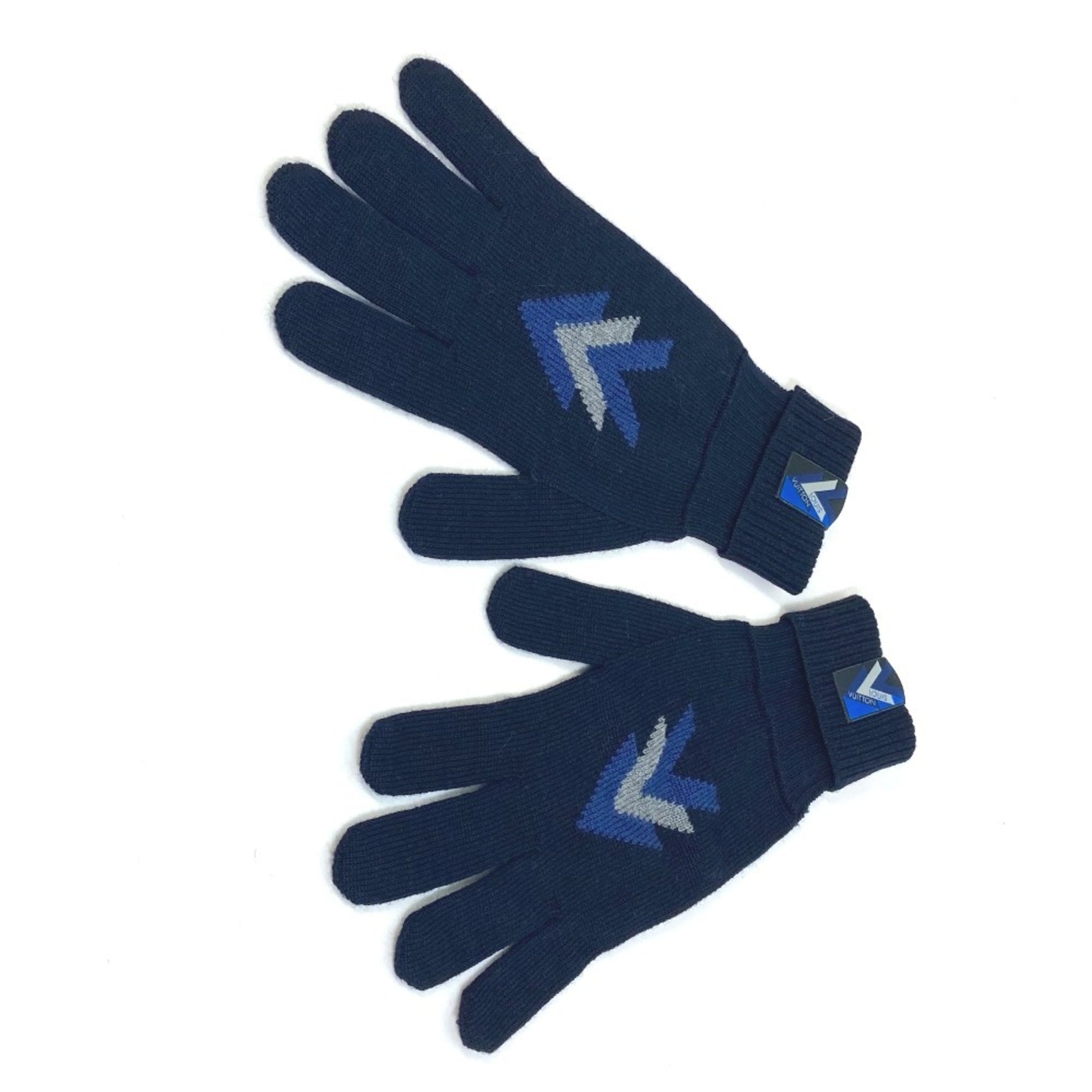 LOUIS VUITTON M70305 Gon Triple V Wool Gloves, Men's, Navy